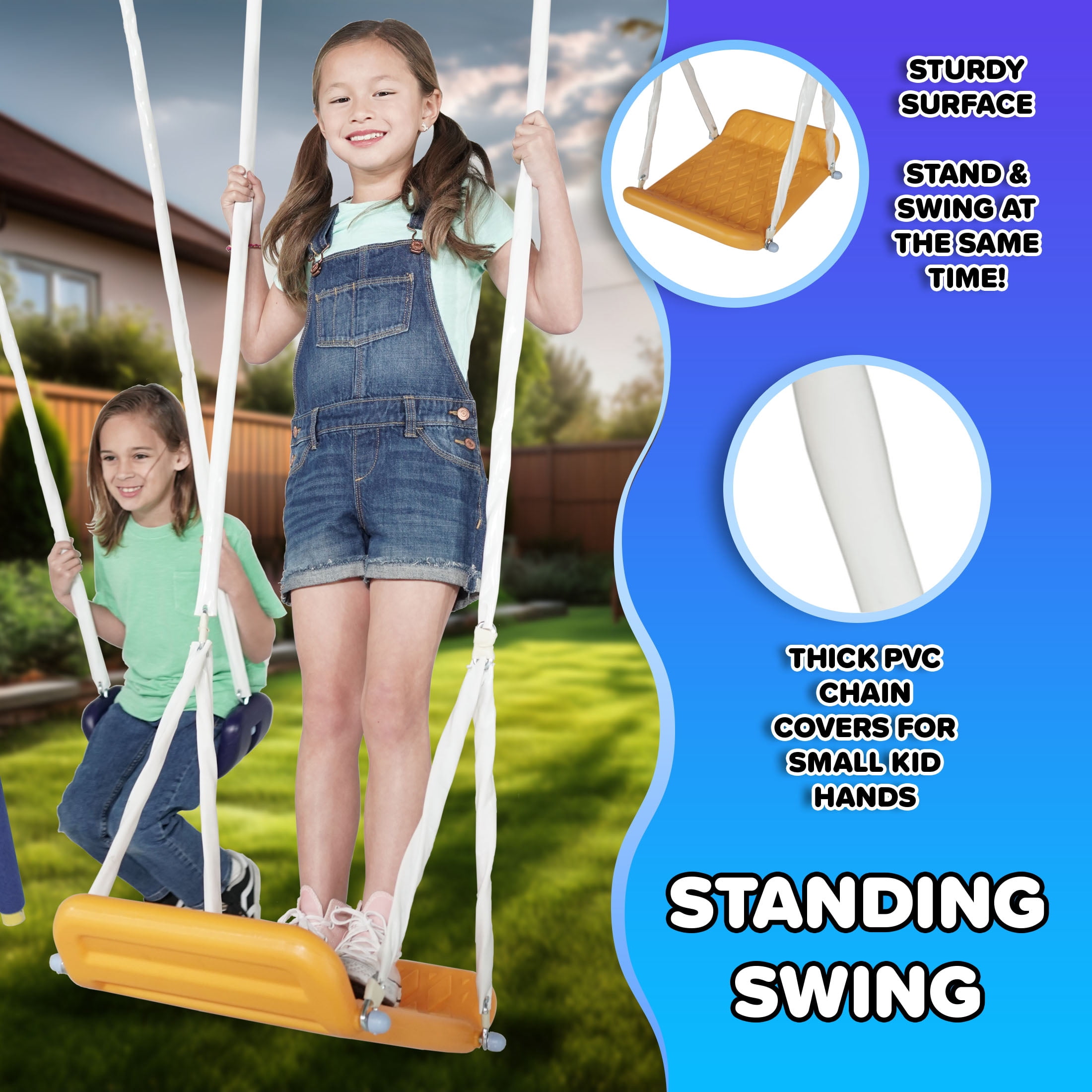 Sportspower Palmview Metal Swing Set with Teeter-Totter, Standing Swing, and 5 ft Slide (Blue) a4h6a