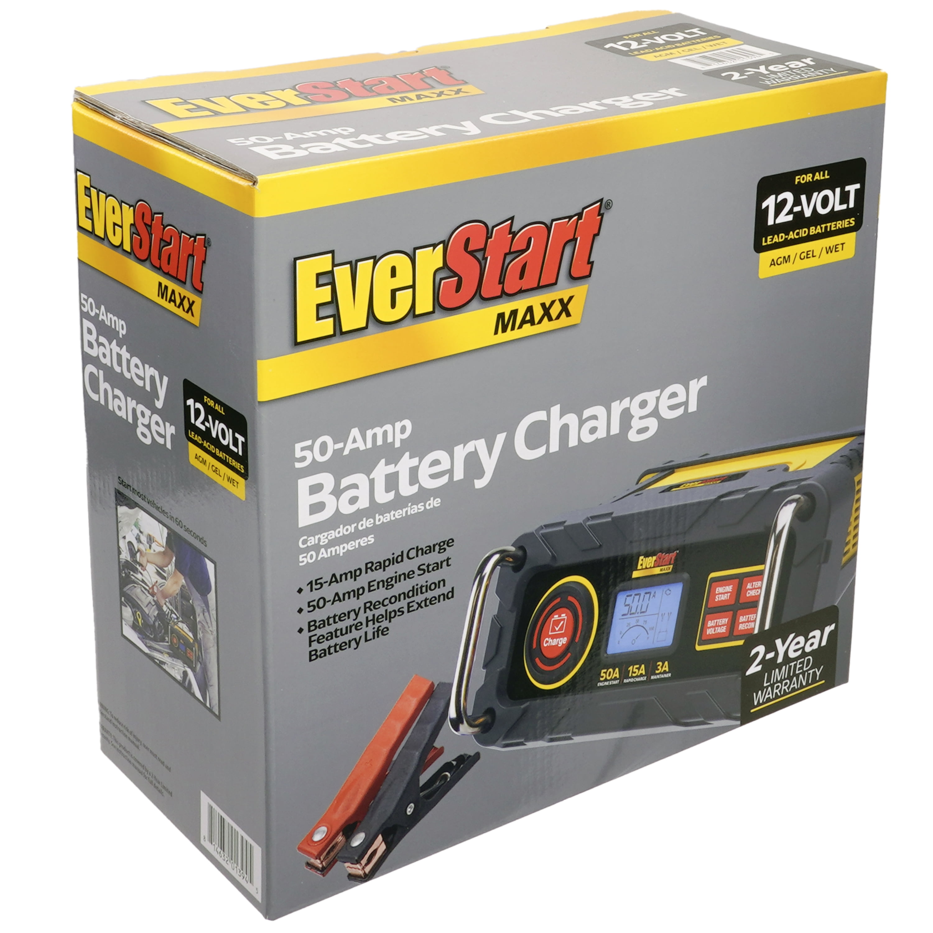 EverStart Maxx 50 Amp Automotive Battery Charger and Maintainer (12V, Black) l4924