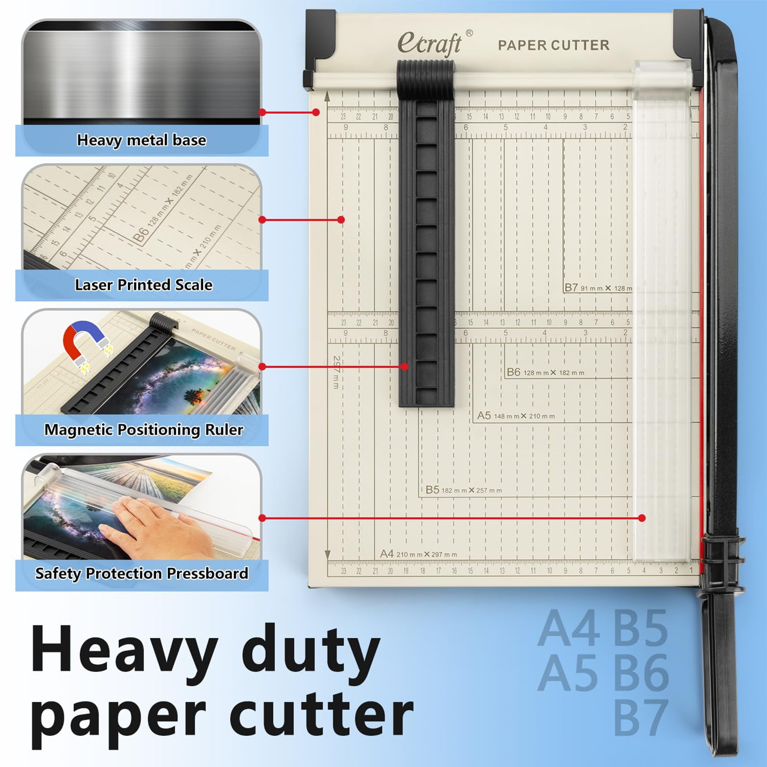 Ecraft Guillotine Paper Cutter, 12 in Heavy Duty Trimmer with Metal Base (White, 15 Sheet Capacity) 3wyk4