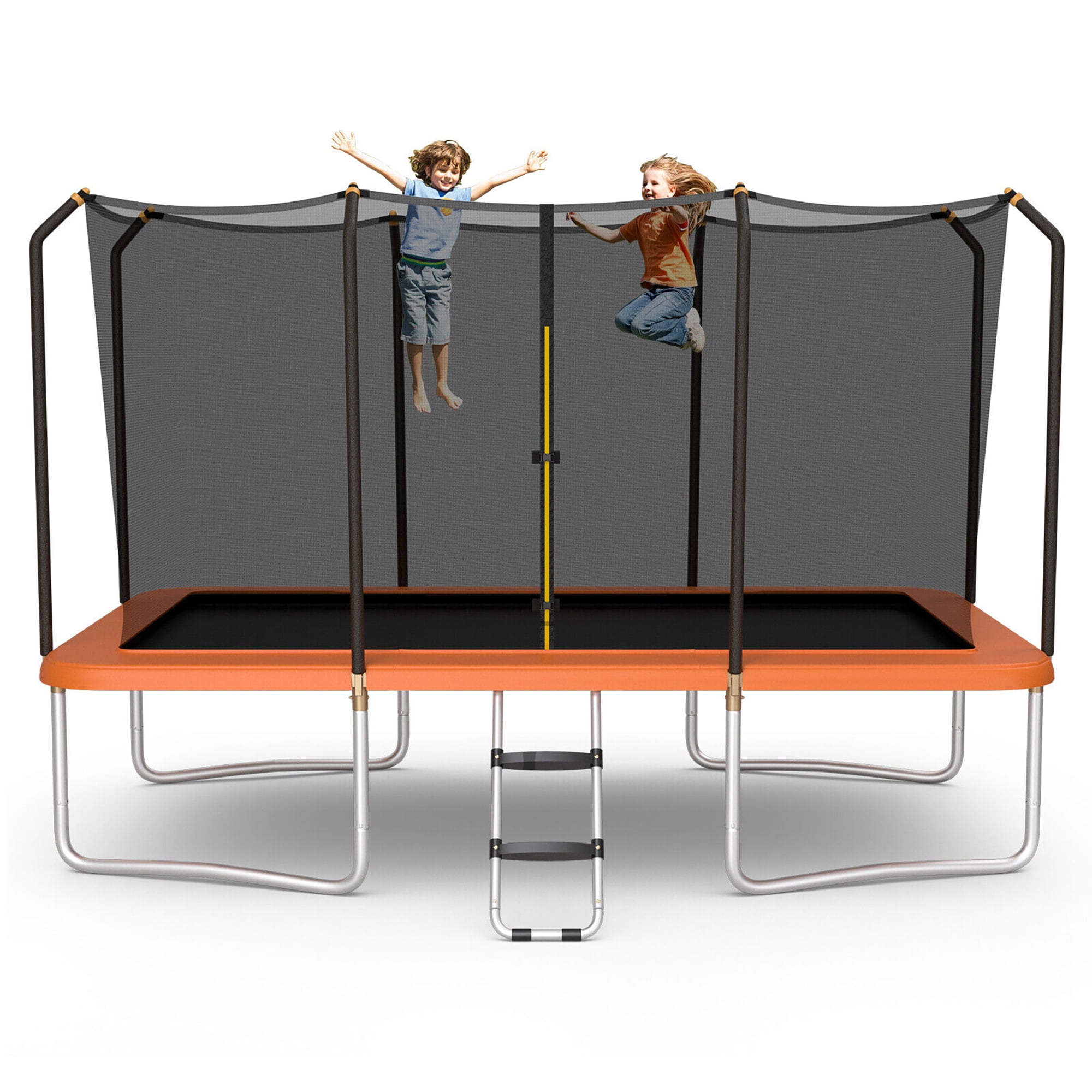 Gymax 8 ft x 14 ft Rectangular Recreational Trampoline with Safety Enclosure Net and Ladder (Orange) zlbq2