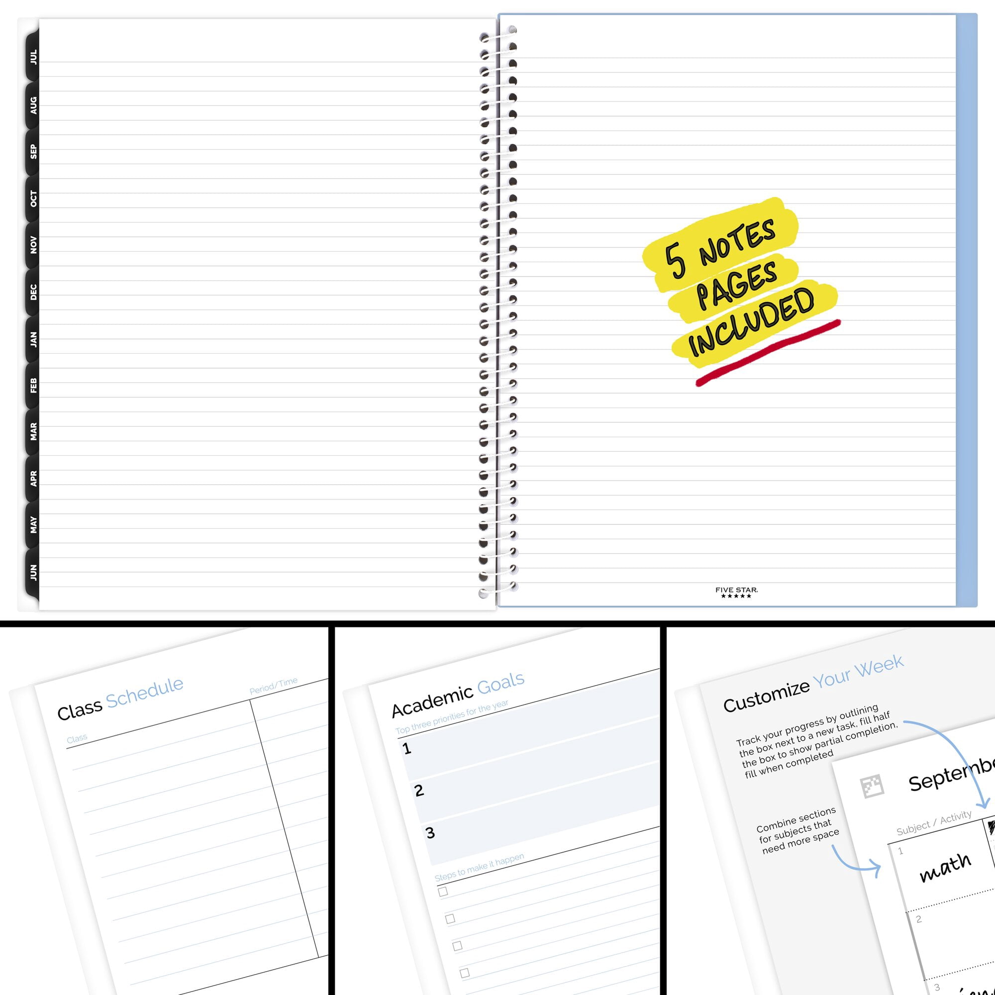 Five Star Cloud Nine Academic 2026-2027 Weekly Monthly Student Planner (White, 8.5 in x 11 in) p3ljz