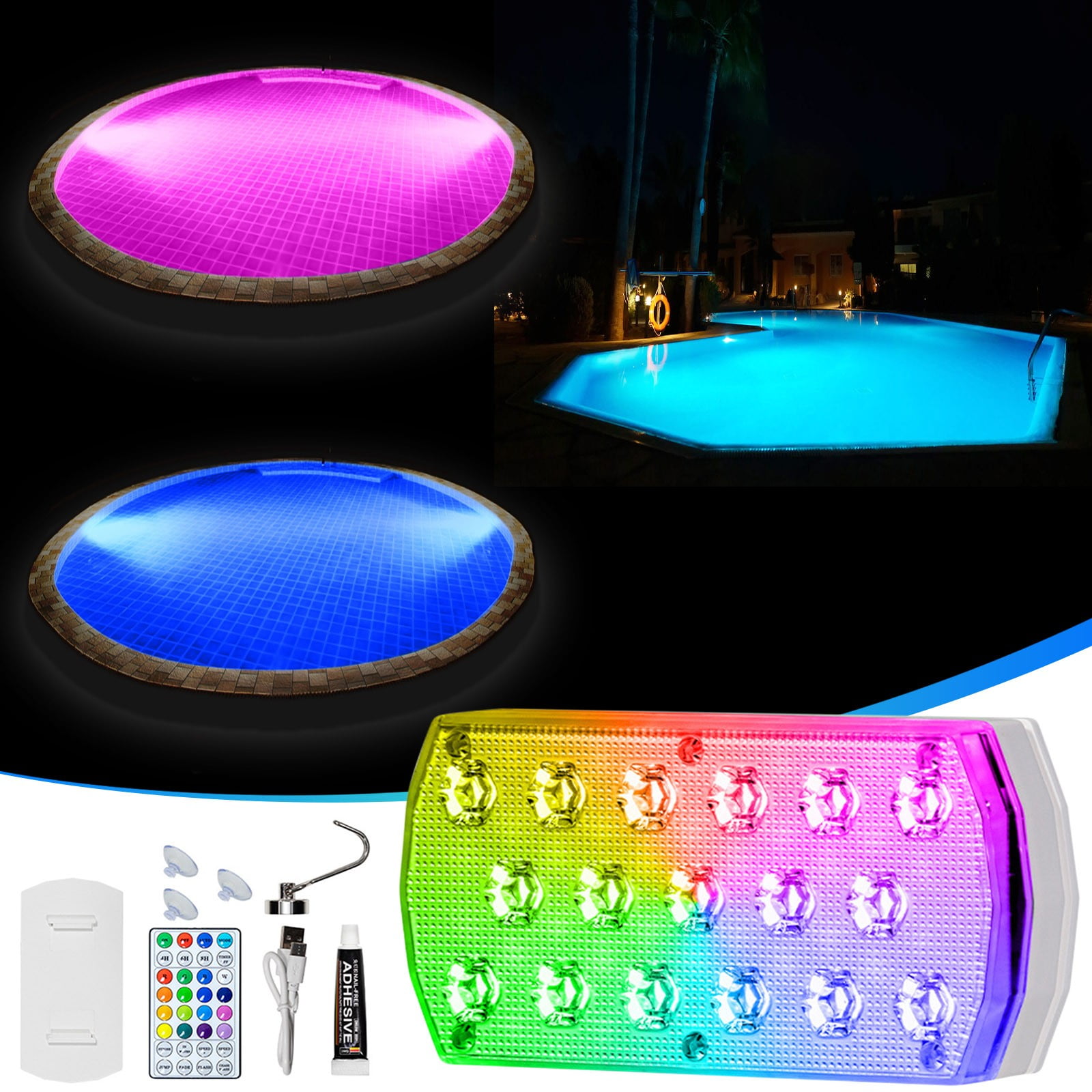 WOHSAO Rechargeable Submersible LED Pool Lights, Waterproof Underwater Lighting with Remote Control (Multi-Color, 1 Pack) 7fxk4