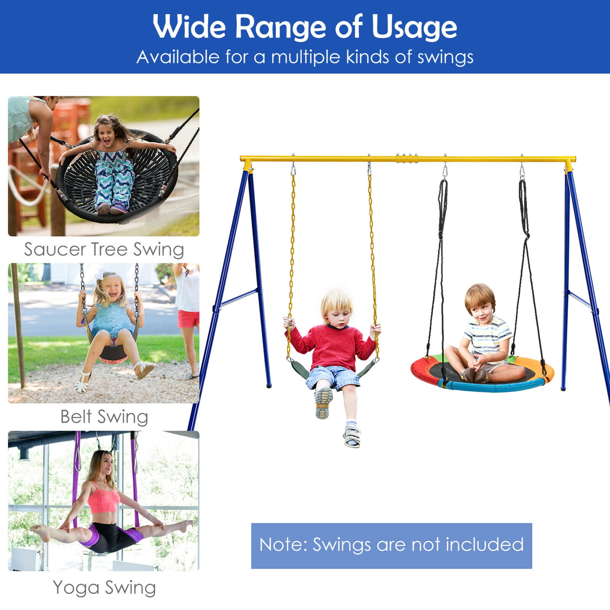 Gymax Heavy-Duty Metal Swing Frame Stand for Kids and Adults (Yellow, 660 lb Capacity) t2alr