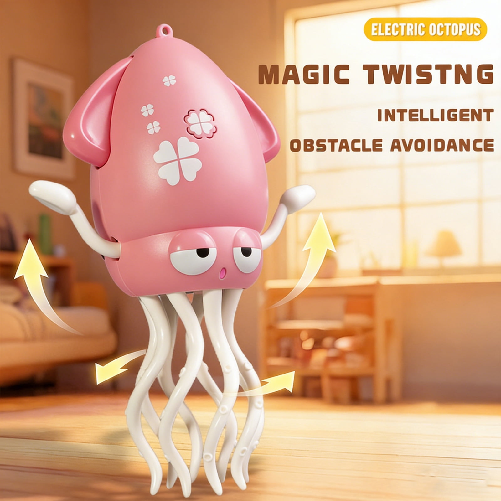 DIDUBUY Electric Dancing Octopus Crawling Toy with LED Lights and Music (Pink, 1 Pack) 0b2eq