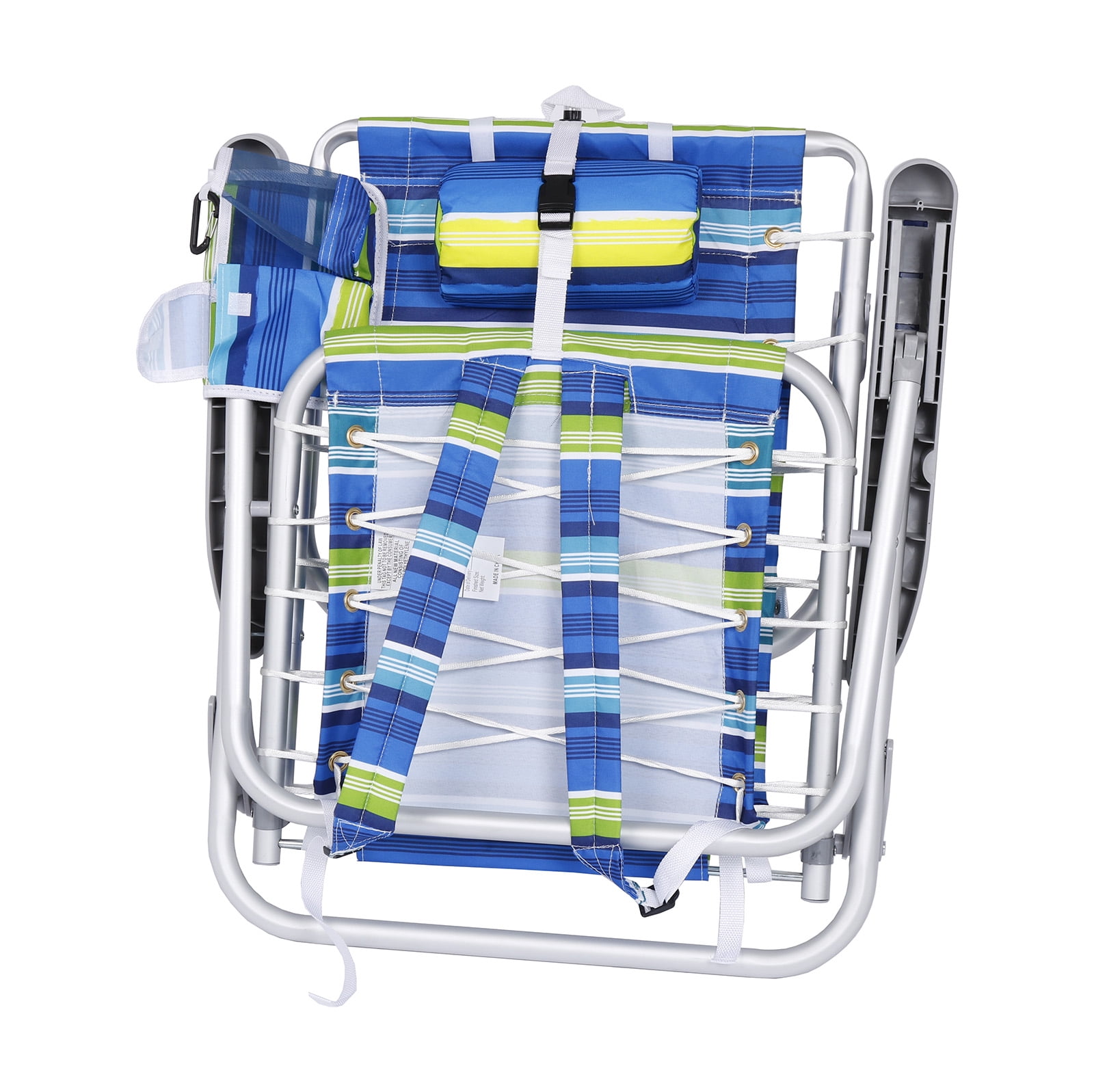 Beachmall Heavy Duty Aluminum Folding Backpack Beach Chair with Canopy and Cooler (Blue, 300 lb Capacity) 0x0qx