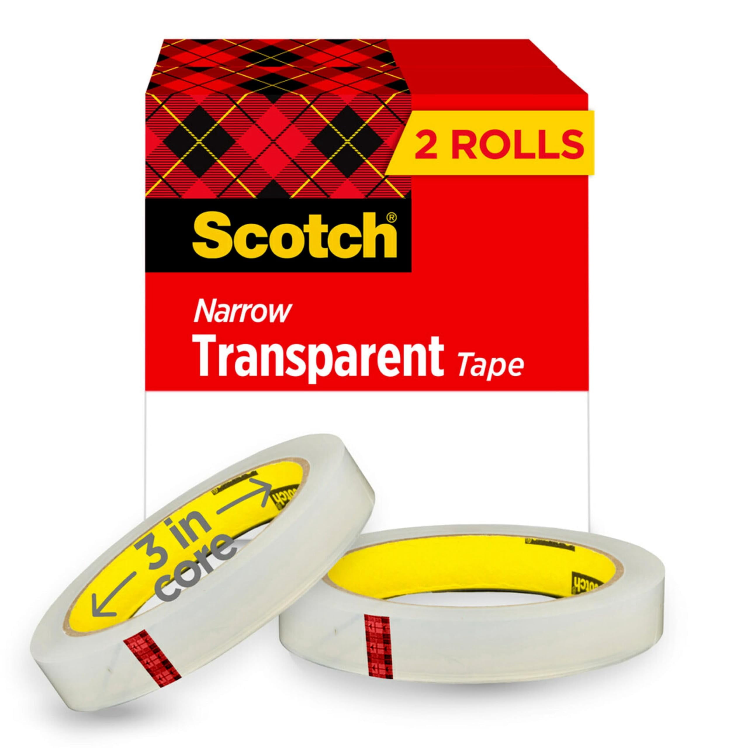 Scotch Transparent Tape, Permanent Adhesive Office Supplies (Clear, 0.5 in x 72 in, 2 Pack) jty15