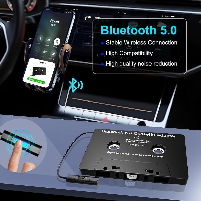 SWAJUJA Bluetooth 5.0 Cassette Adapter for Car Audio (Black, 1 Pack) 1t27d