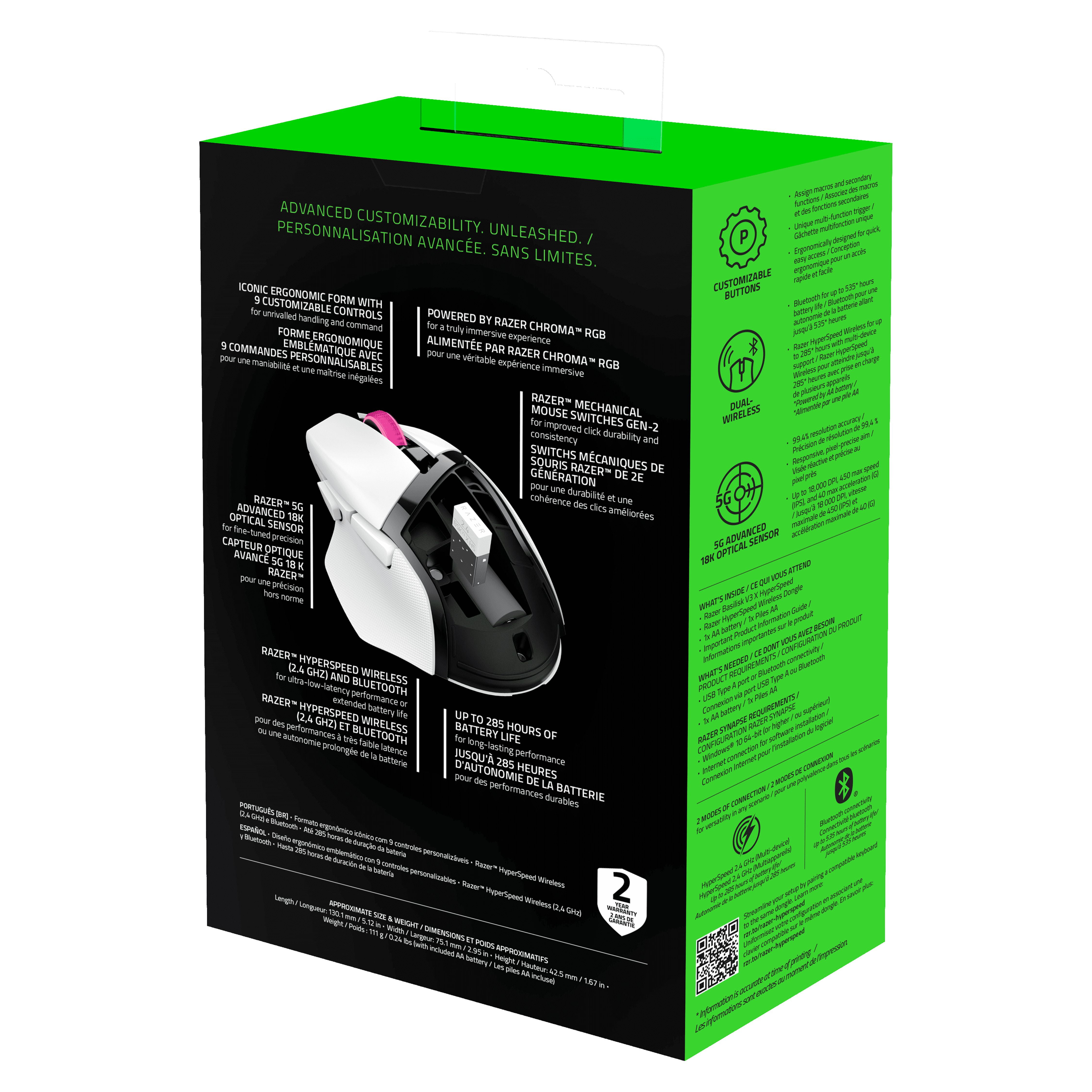 Razer Basilisk V3 X HyperSpeed Wireless Gaming Mouse, Ergonomic PC Gaming Mouse with Chroma RGB (White) bozym