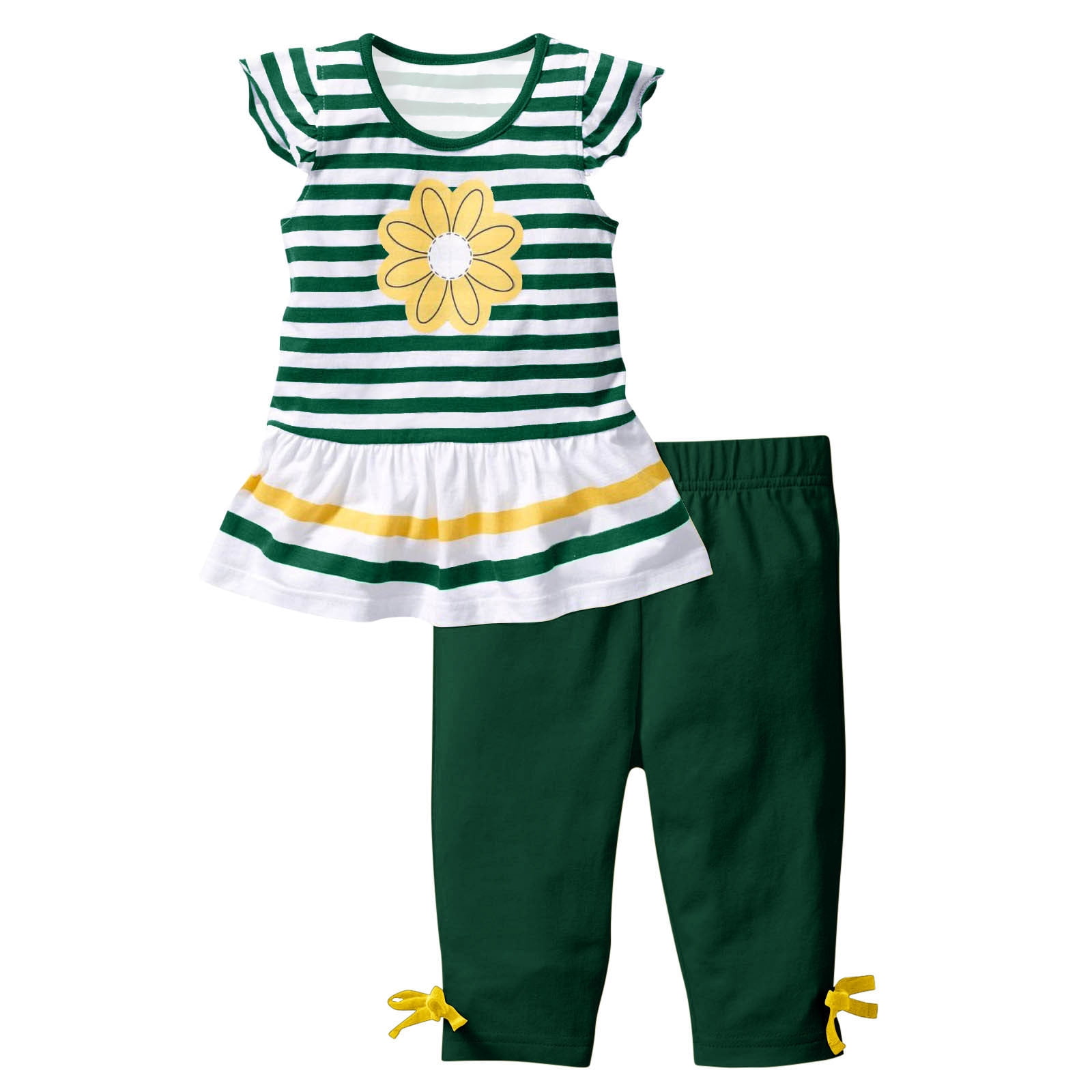 Erwazi Toddler Girls Summer Floral T-Shirt and Pants Outfit Set (Green, 2T) 71te3