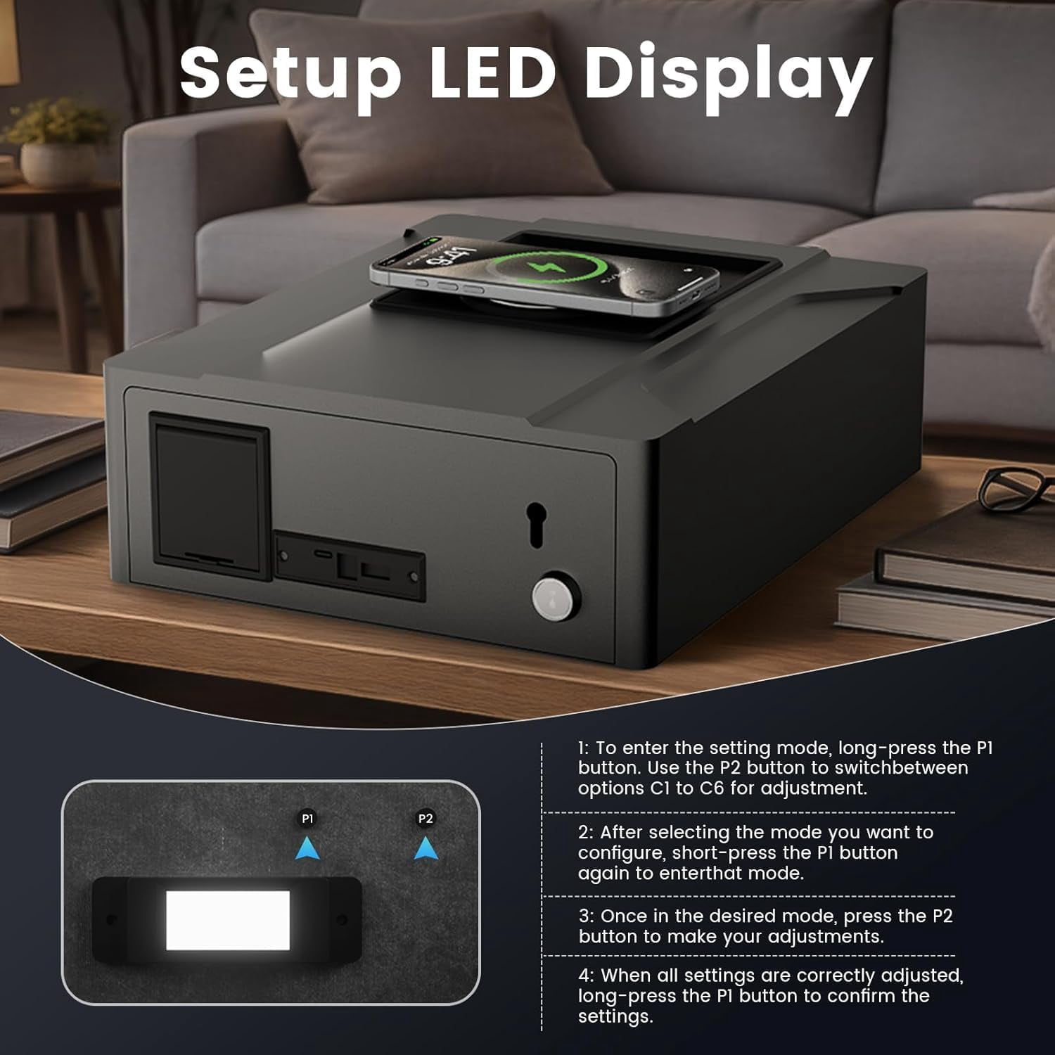 XDeer Biometric Smart Safe with Wireless Charging and Digital Clock (Black, 12.59 in x 10.2 in x 3.93 in) 2fhlj