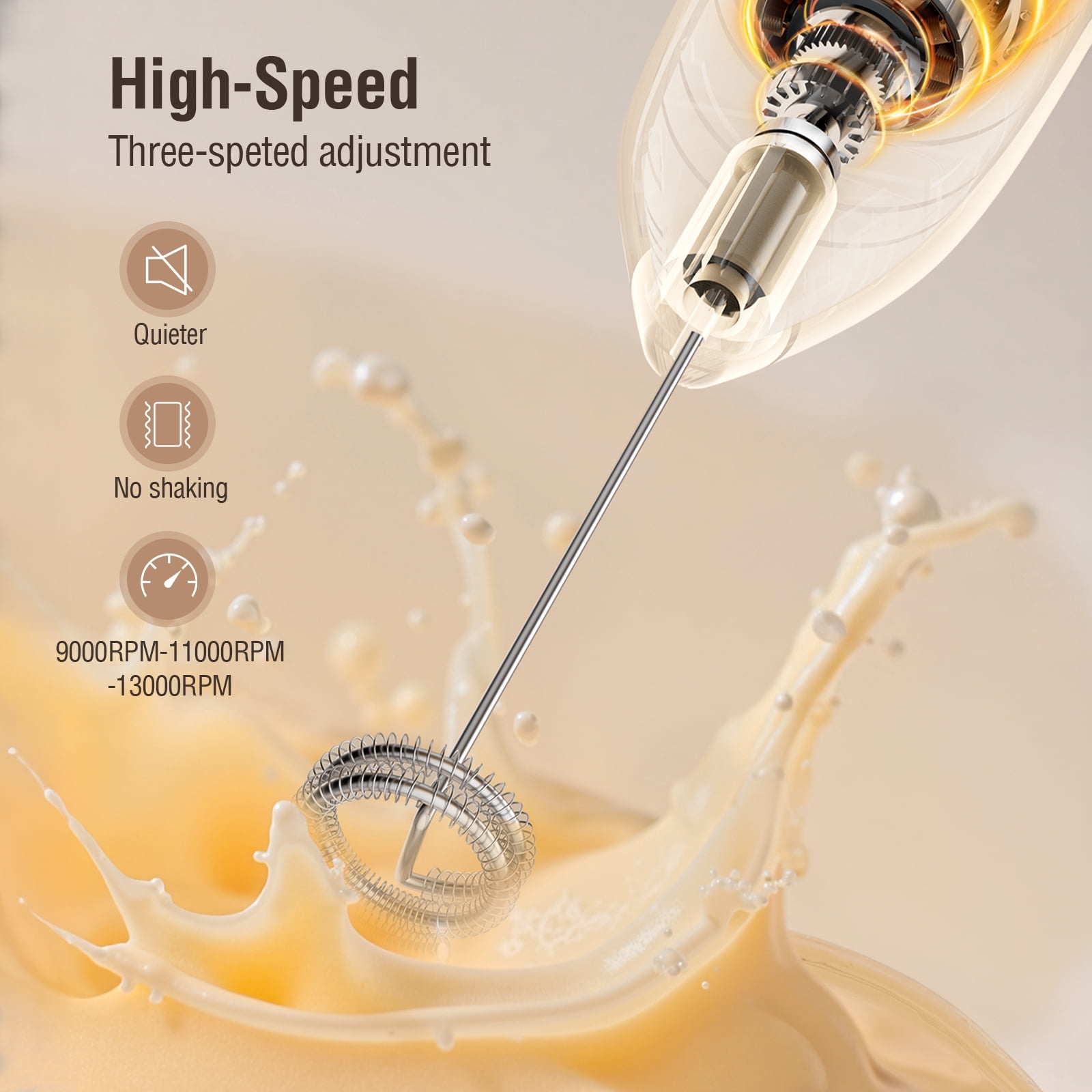 Skdwakiz Electric Milk Frother Handheld Rechargeable Wand with 3 Whisks, LED Display & Magnetic Stand (Black, 1 Unit) 5heaa