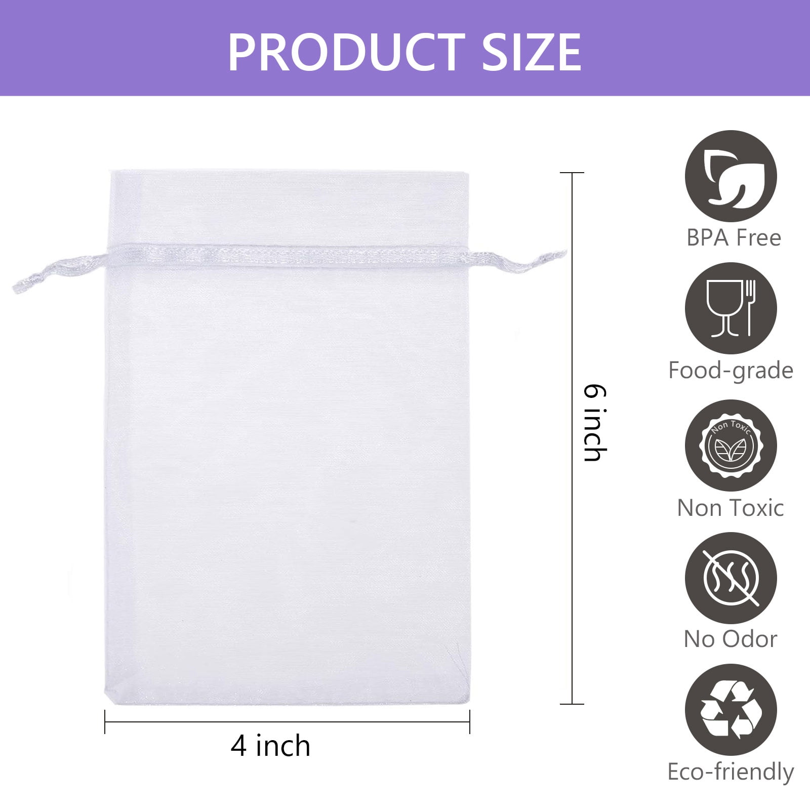 HengBO Sheer Organza Jewelry Pouches with Drawstring for Wedding Party Favors (White, 4 x 6 in, 200 Pack) nywcf