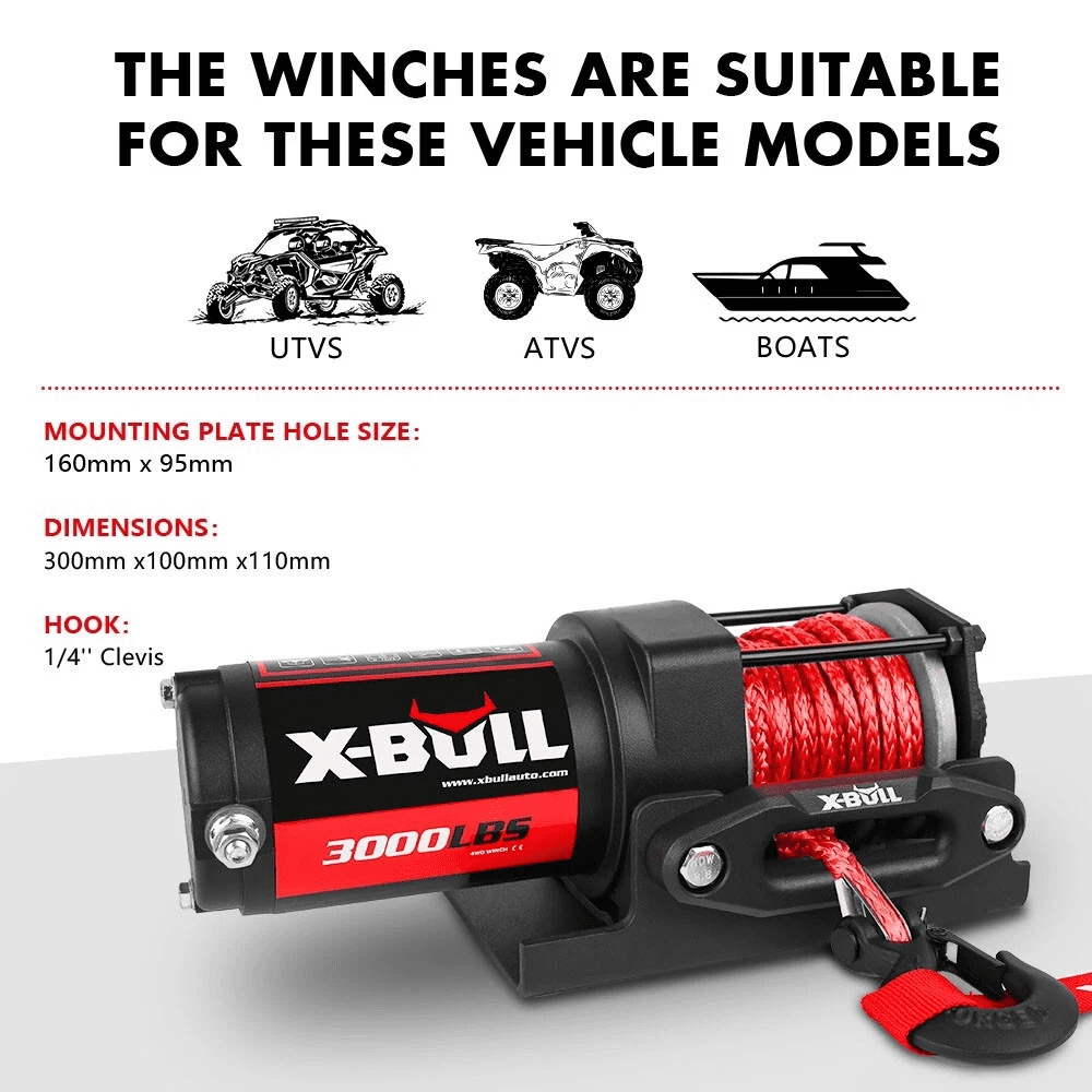 X-BULL Electric Winch 12V 3000 lb Synthetic Rope for ATV UTV Off-Road Recovery (3000 lb) fduv0