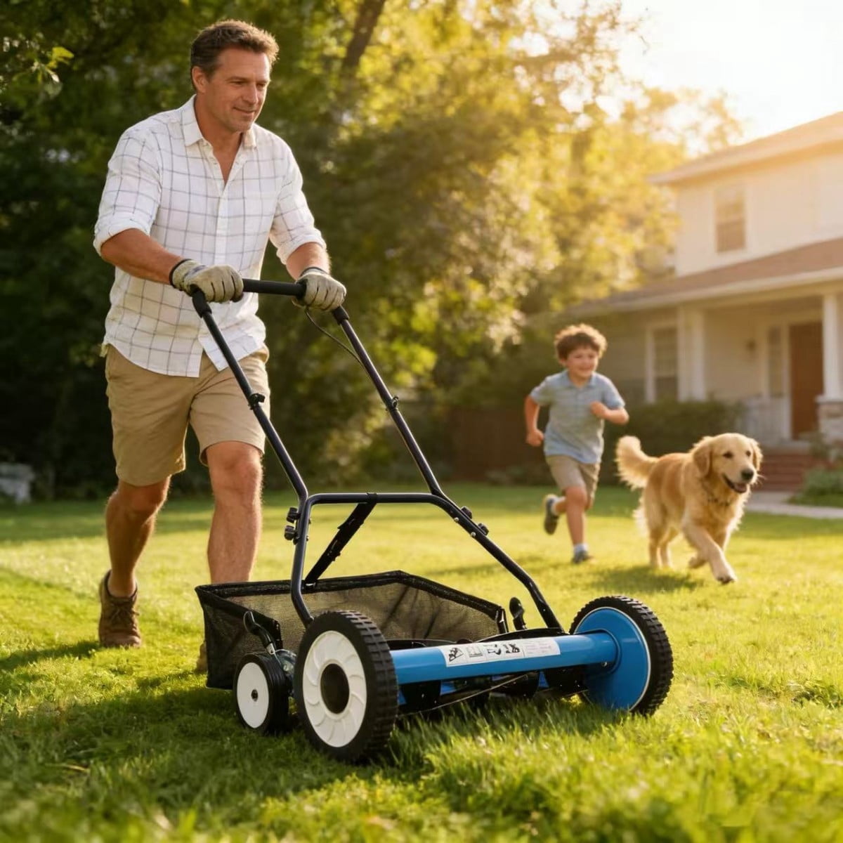 TopComfy 5-Blade Push Reel Lawn Mower with Grass Catcher and Adjustable Cutting Height (1.3 in to 2.5 in) vf659