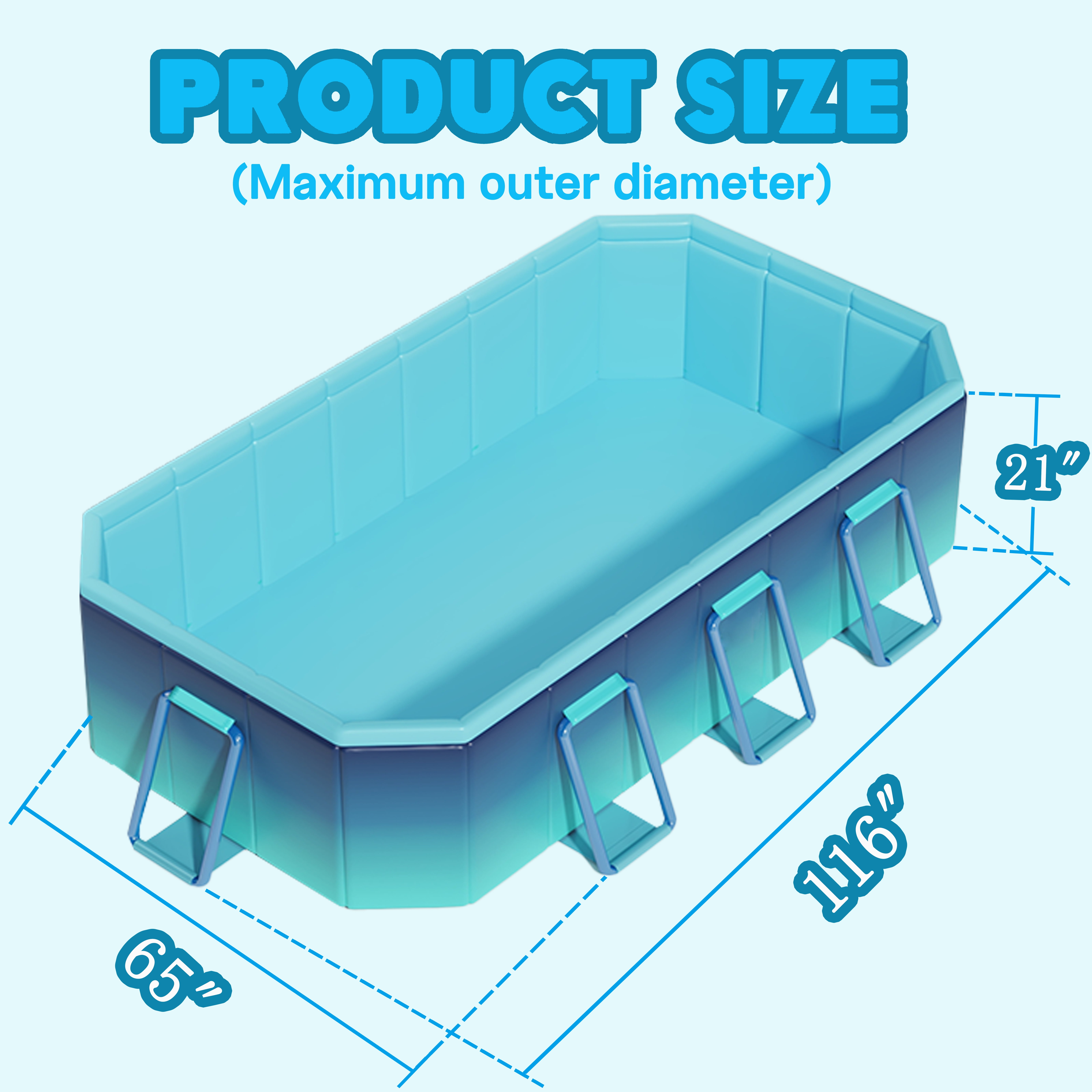 Hyindoor Foldable Swimming Pool for Backyard, Heavy-Duty Steel Frame Above Ground Pool for Adults and Kids (Blue, 116 in x 65 in x 21 in) qadpa