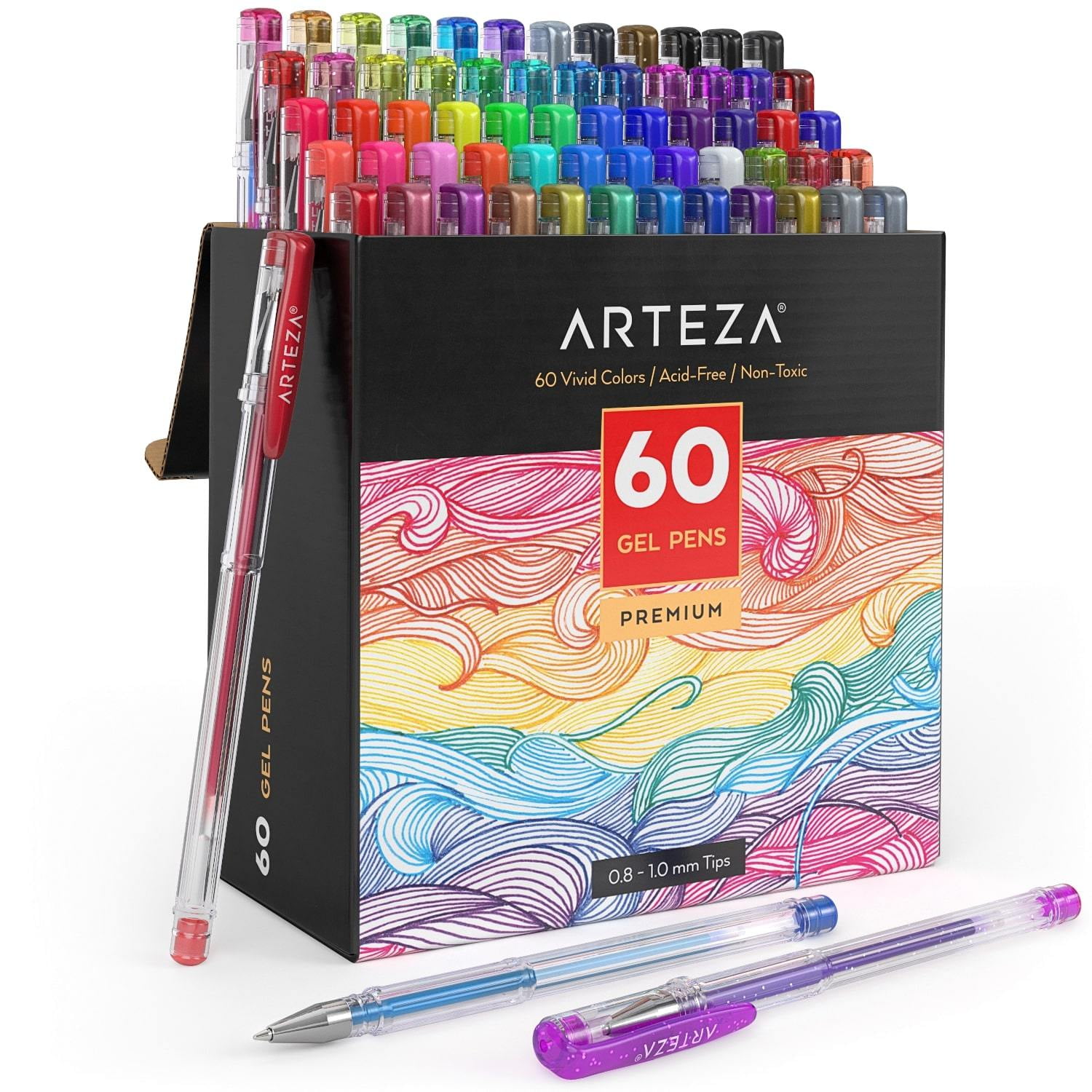 Arteza Gel Ink Pens Set, Smooth Flowing Professional Drawing and Journaling Pens (Assorted Colors, 60 Pack) 7dysj