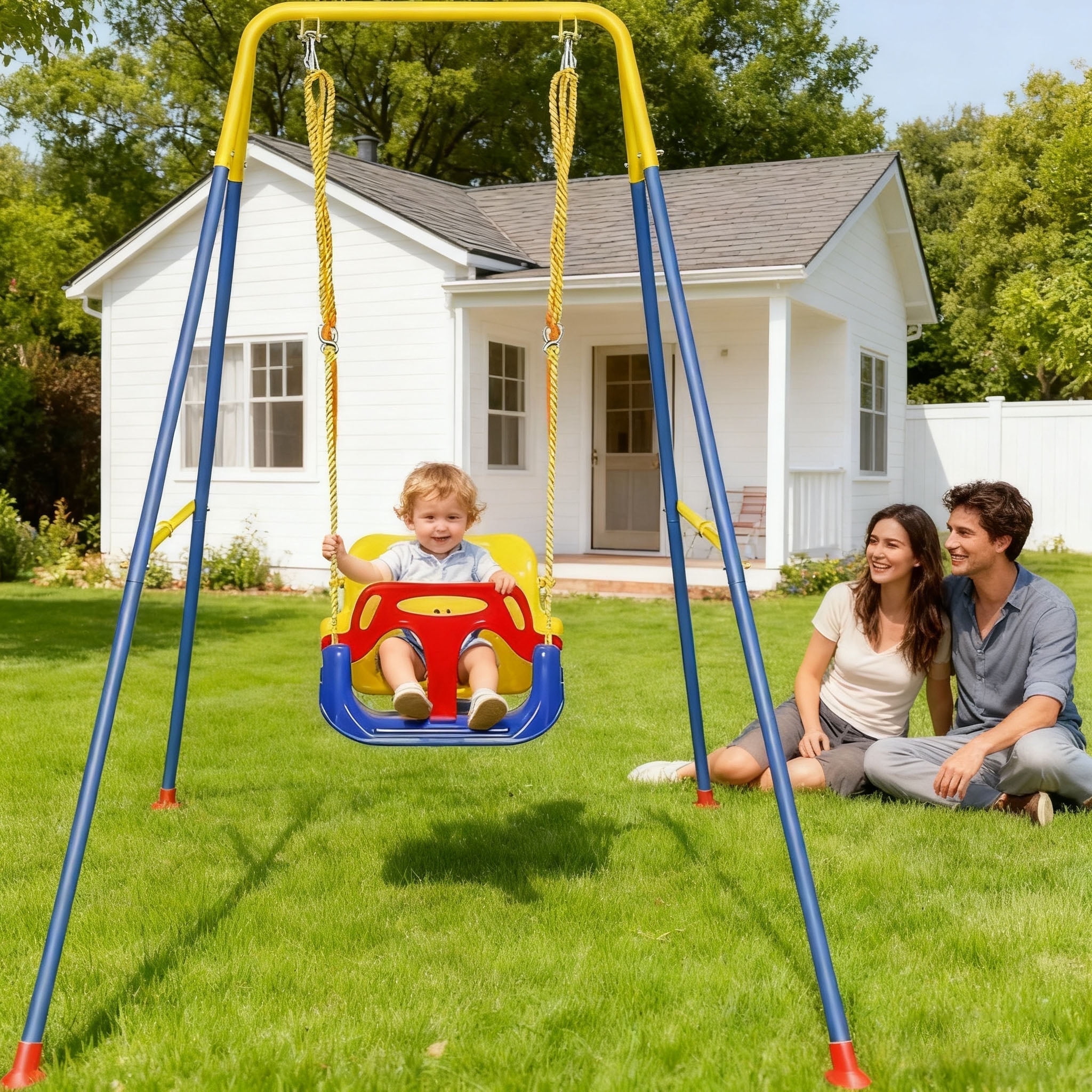 Generic 3-in-1 Toddler Swing Set with Metal Stand, Indoor and Outdoor Kids Swing (Blue, 40 in x 59 in x 61 in) bno30