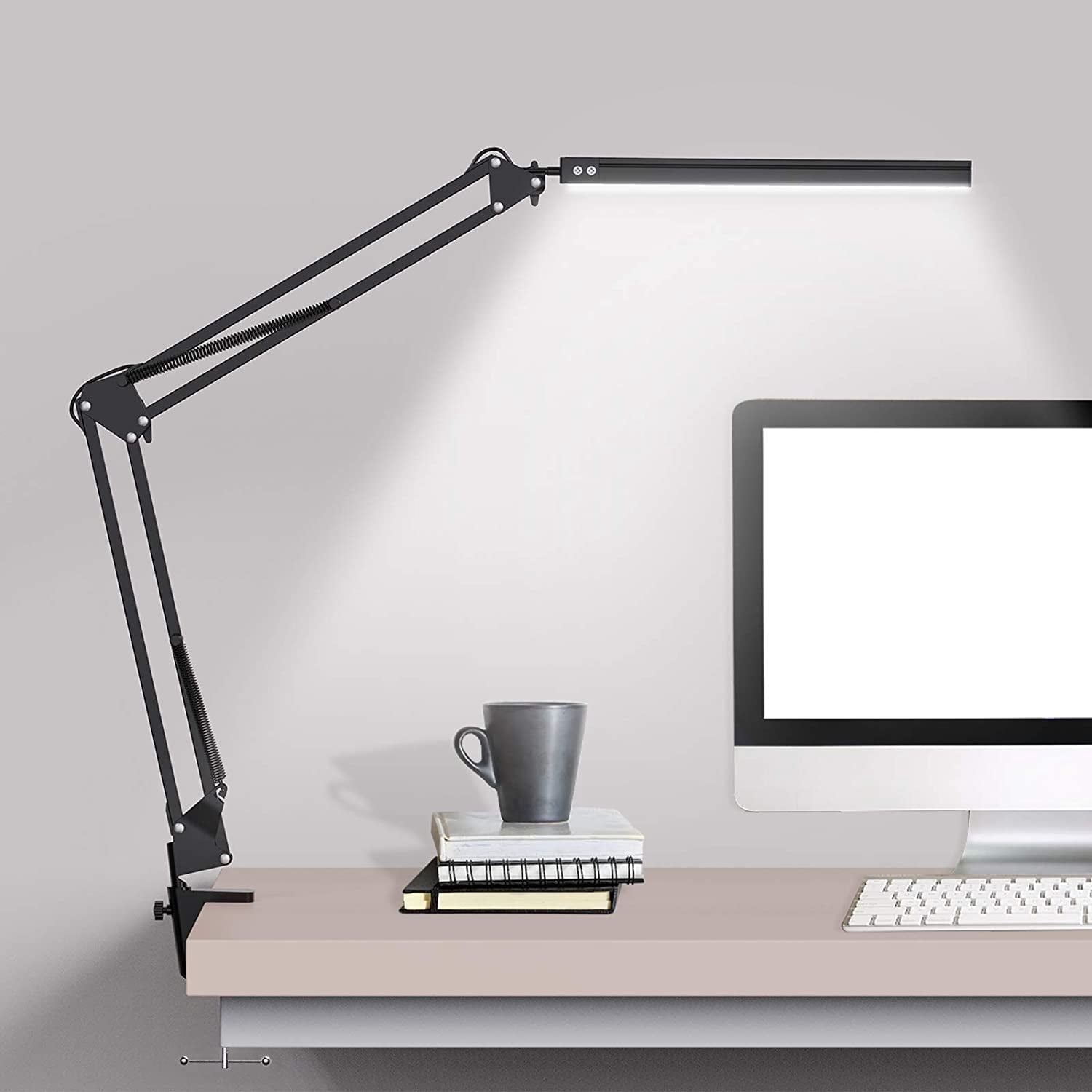 Rirool LED Desk Lamp with Clamp, Adjustable 3 Color Modes & 10 Brightness Levels, Flexible USB Powered Clip Light for Office and Reading (Black) 26ym7