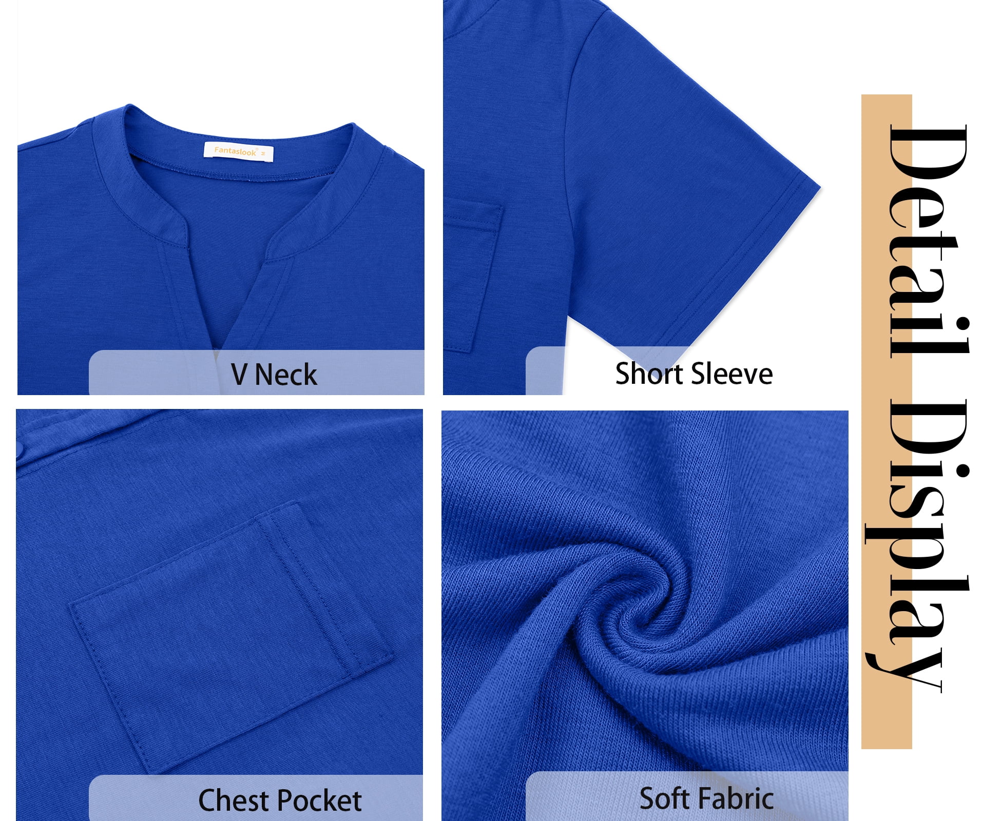 Fantaslook Womens Button Down Nightgown Short Sleeve V Neck Sleep Shirt (Blue, L) xnz8n