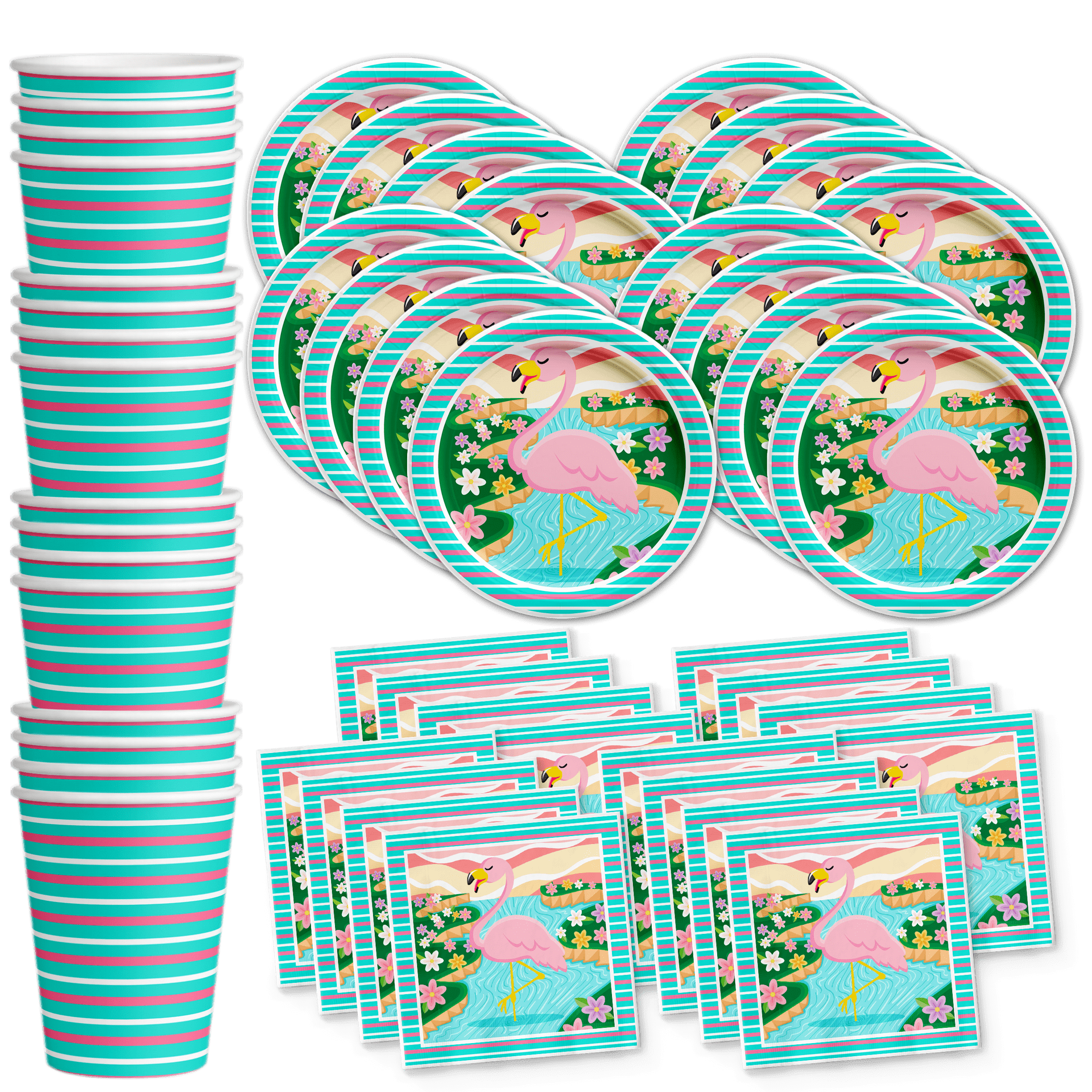 Birthday Galore Flamingo Party Supplies Tableware Set for 16 Guests (Pink, 48-Piece Kit) ev2yc