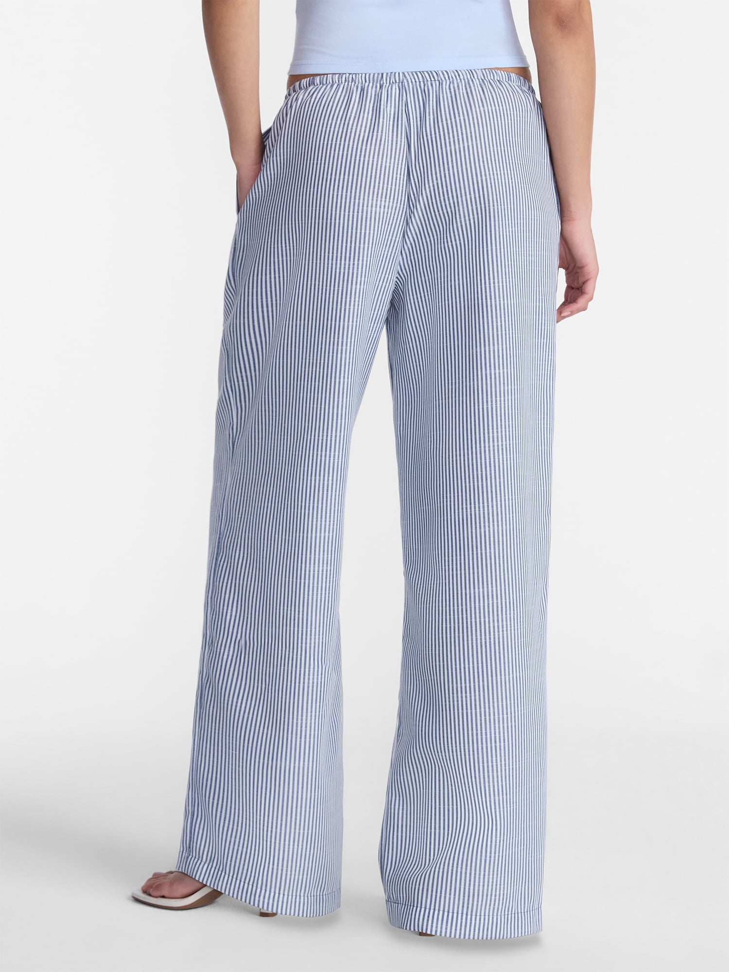 No Boundaries Women's Drawstring Beach Pants Wide Leg Casual Lounge Bottoms (Blue, Large) rhtda