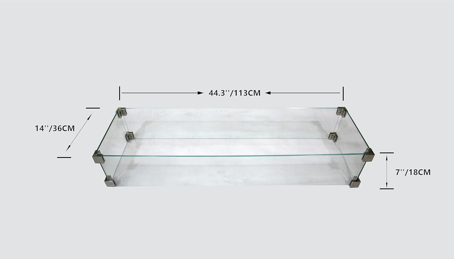 AMS FIREPLACE Rectangular Fire Pit Wind Guard for Elementi and Modeno Tables (Clear, 44.3 in x 14 in) edcr7