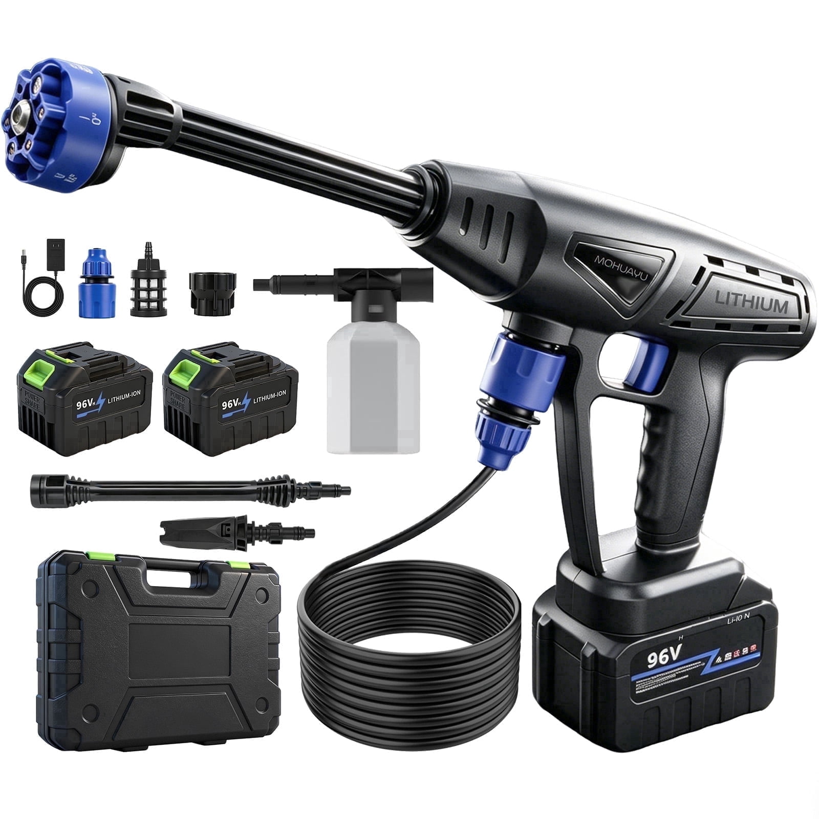 MQHUAYU Cordless Pressure Washer, 1000 PSI Portable Electric Power Cleaner with 6-in-1 Nozzle and 16.4 ft Hose (3.4 lb) tdx1q
