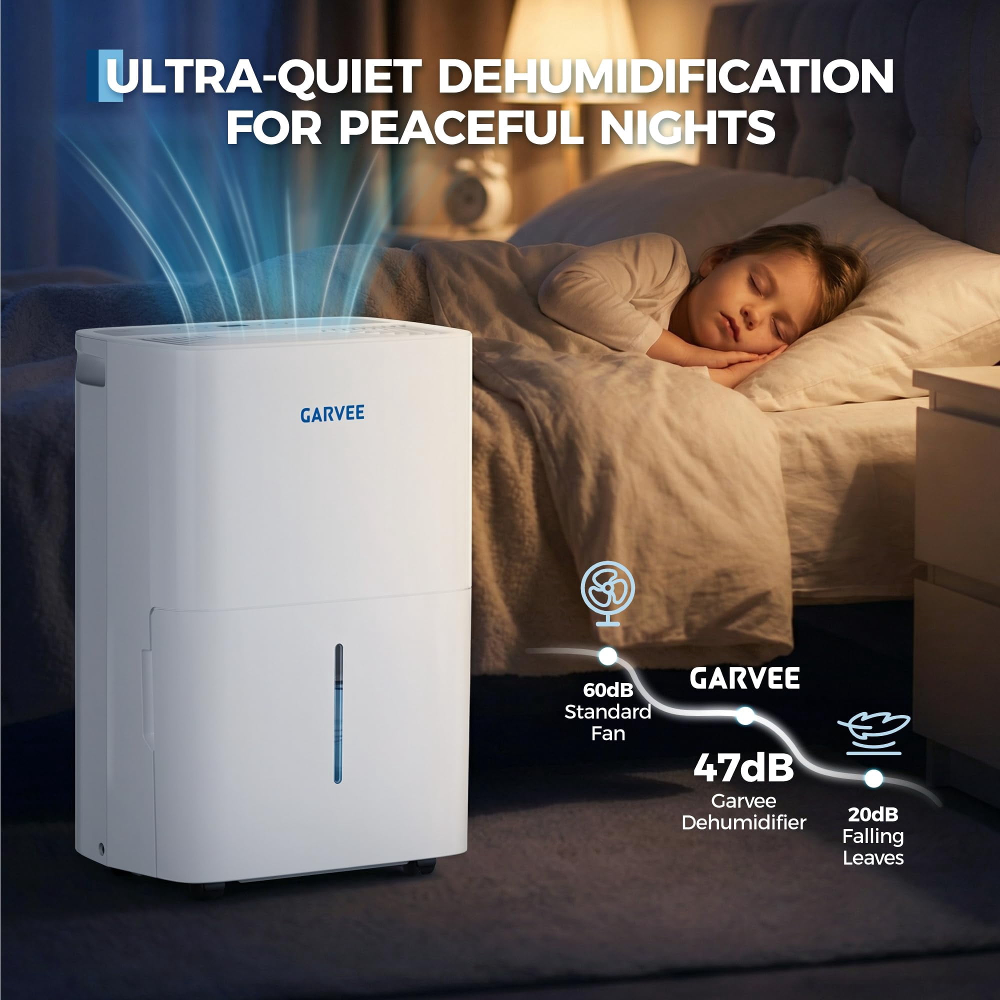 GarveeLife Dehumidifier for Basement and Home, Large Room Moisture Remover with Smart Control and Washable Filter (White, 35 Pint) 5bse0