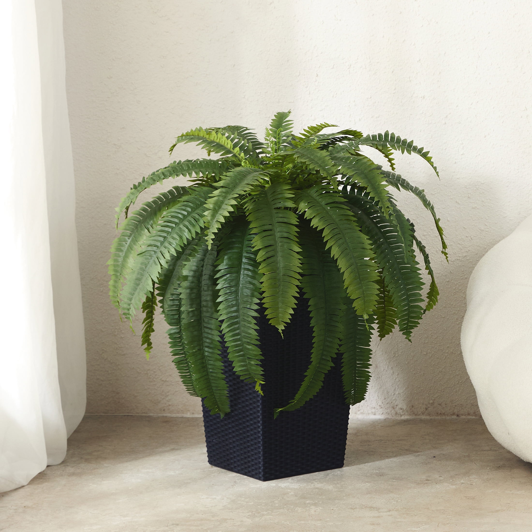 DR.Planzen Artificial Boston Fern Plant with Black Tapered Planter (Green, 39 Leaves) d9cir
