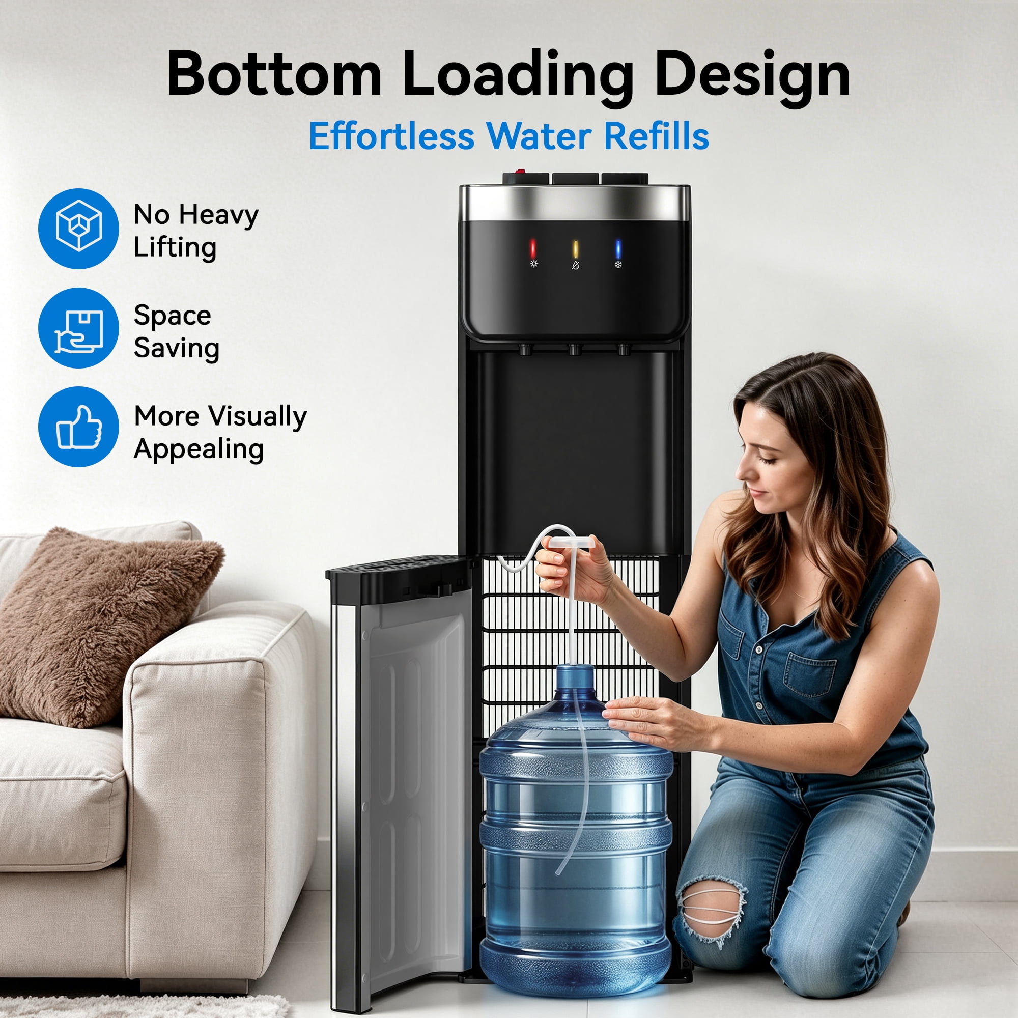 UrbanSync Bottom Loading Water Dispenser with Compressor Cooling (Grey, 5 gal) 3ciif