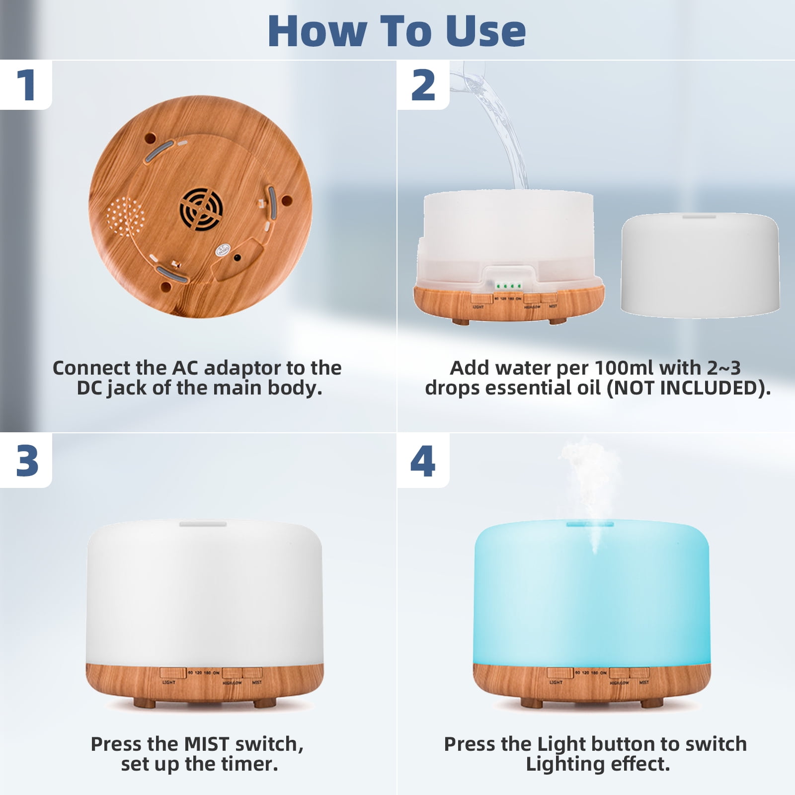 AARTVARK TEES Ultrasonic Essential Oil Diffuser with Remote Control and 7-Color LED Ambient Light (White, 16.91 fl oz) lidrw