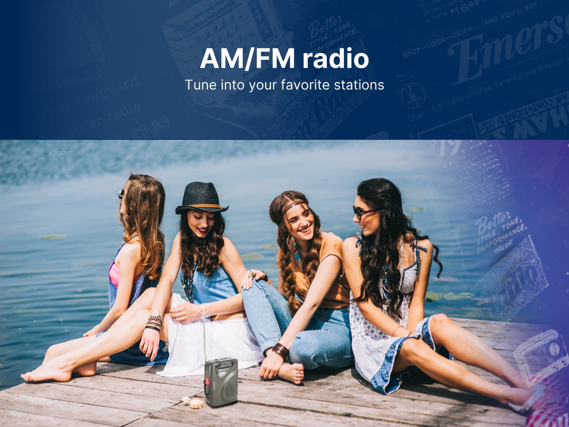 Emerson Portable Cassette Player and Recorder with AM/FM Radio (Black, 1 Unit) 6x53b