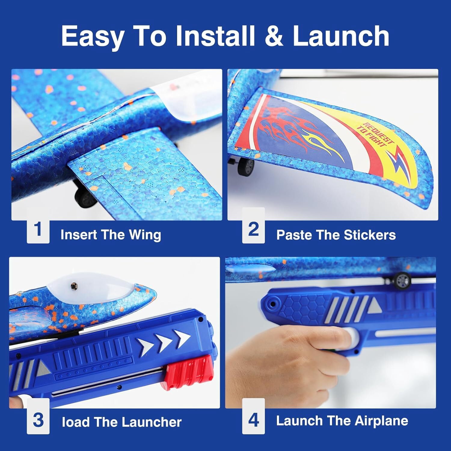 Kyprd Airplane Launcher Toy Set, LED Foam Glider Catapult Plane with 2 Flight Modes (3 Pack) 8xaq5