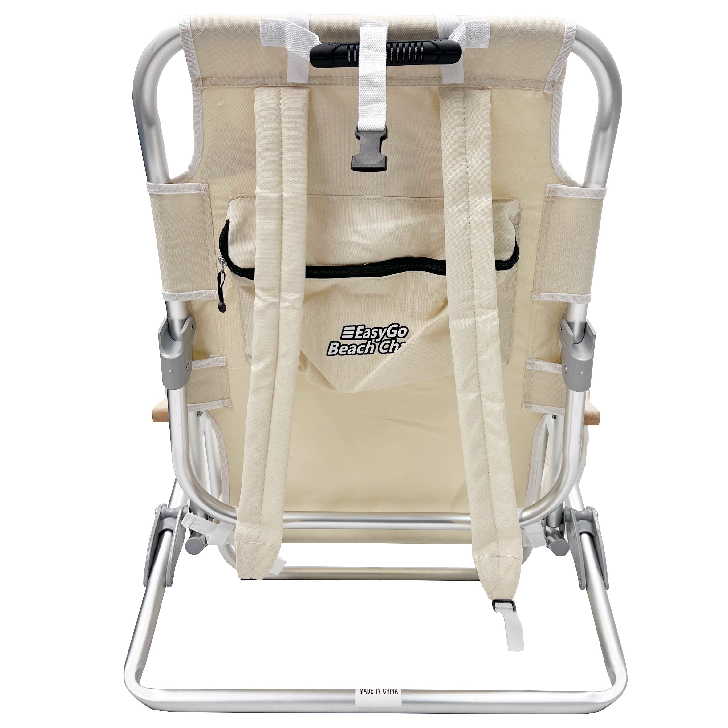 EasyGo Products Backpack Beach Chair with 5-Position Recline and Storage (Tan, 28 in x 30 in x 24 in) cq582
