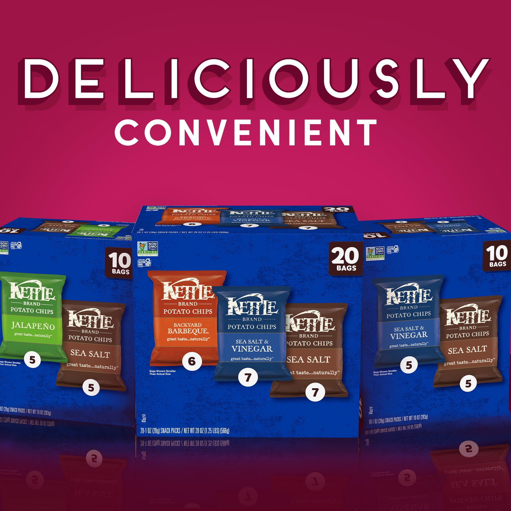 Kettle Brand Potato Chips Variety Pack, Kettle-Cooked Crunchy Snack Bags (20 Count, 1 oz Each) eb0i1