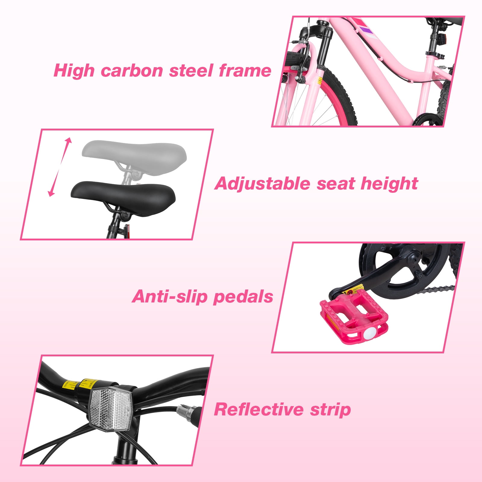 Hykolity Kids Mountain Bike, 24 in 7-Speed Girls Bicycle with Front Suspension (Pink, 24 in) 87vnz