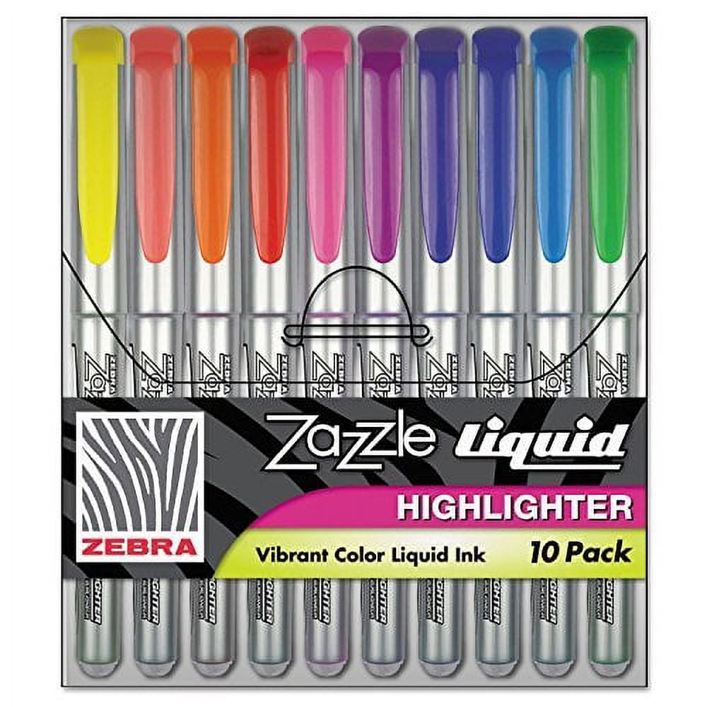 Zebra Zazzle Liquid Ink Highlighter Set, Chisel Tip, Smooth-Gliding Ink (Assorted Colors, 10-Pack) i2bi2
