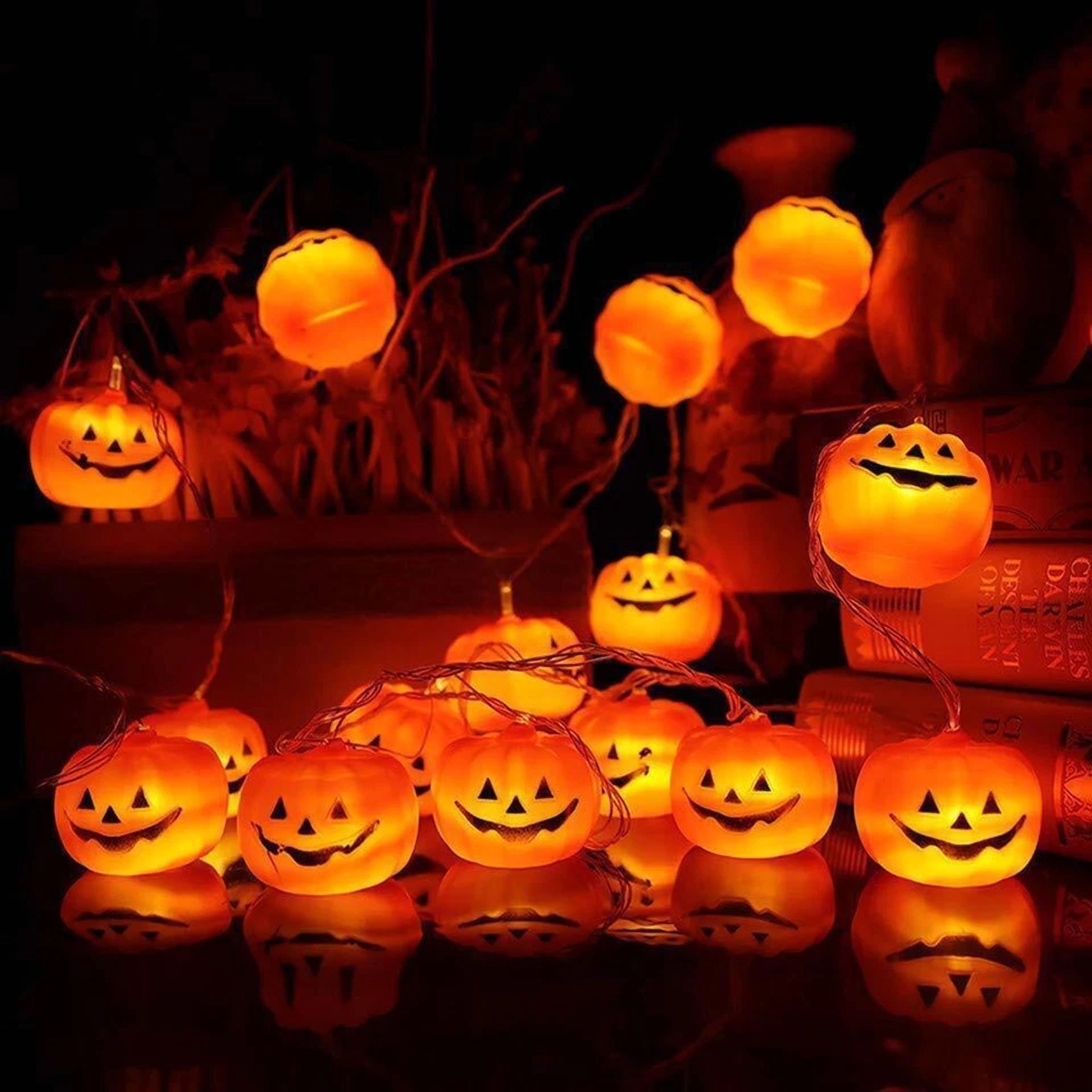 VAULT Halloween Pumpkin LED String Lights, Decorative Holiday Lighting with 8 Modes (Orange, 20 Count) py8xd
