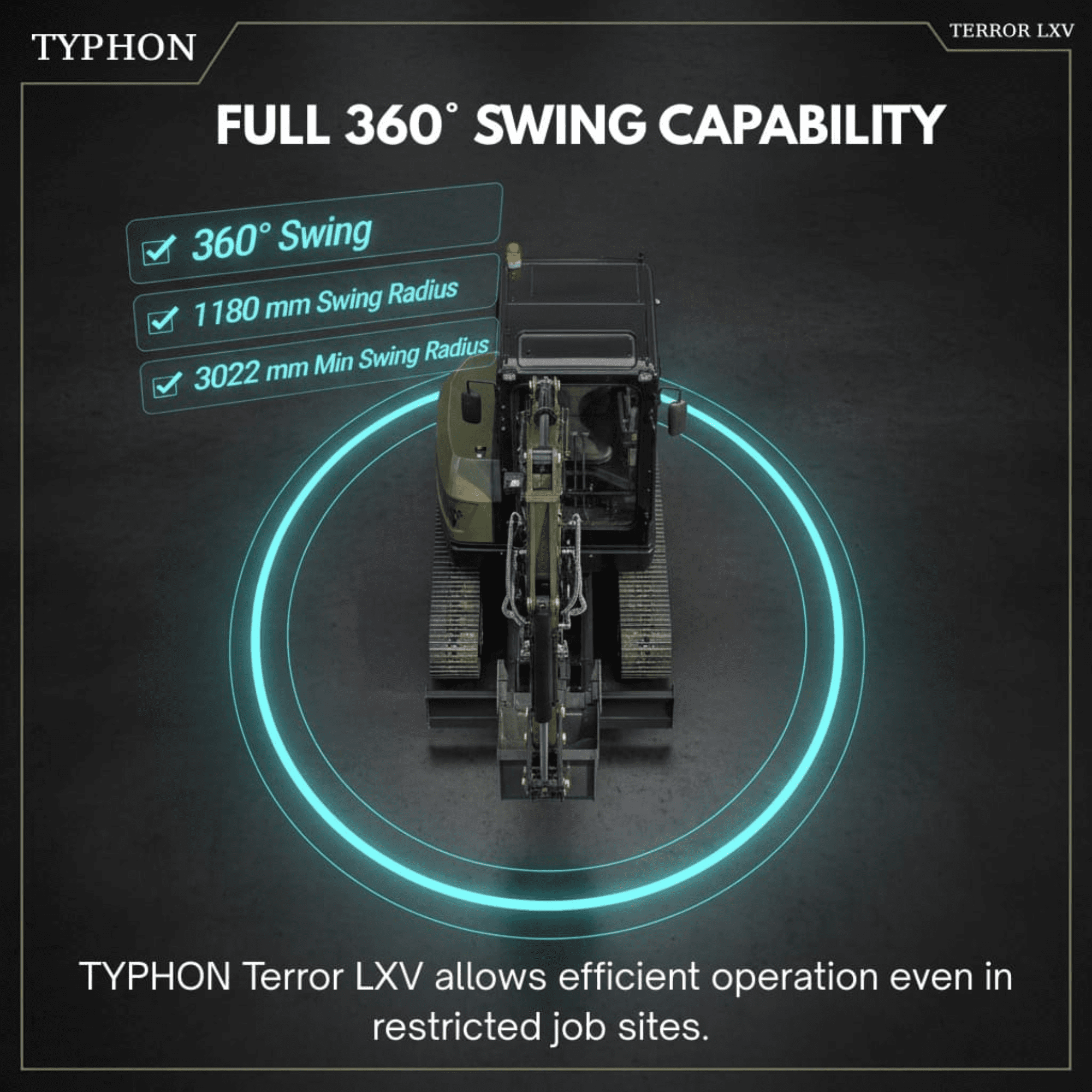TYPHON TERROR LXV 6.6-Ton Excavator with Kubota V2607 Diesel Engine (56.9 HP, Enclosed Cab) gx0hq