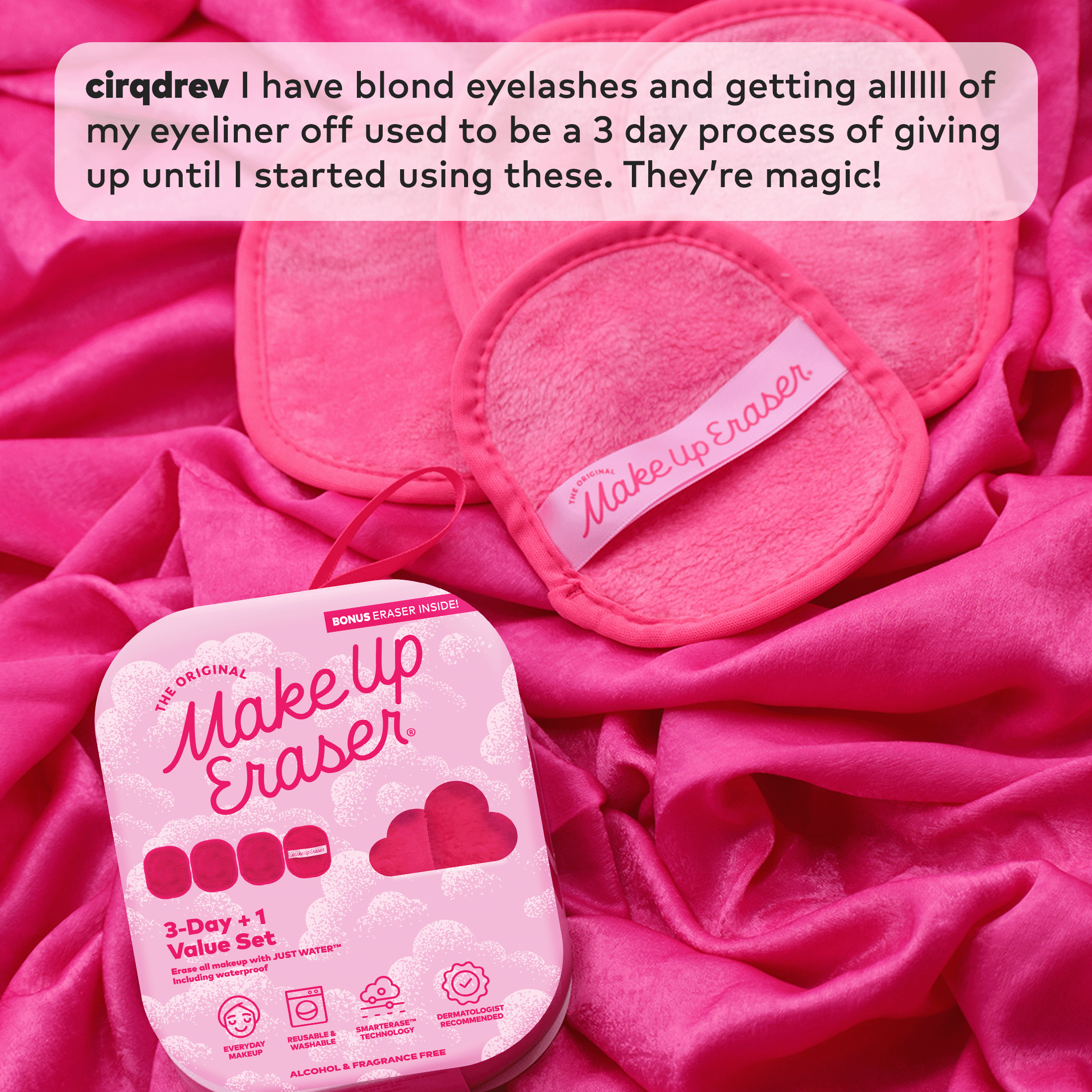 The Original MakeUp Eraser Reusable Makeup Remover Cloth Set (Pink, 3-Day Set) ncbf2