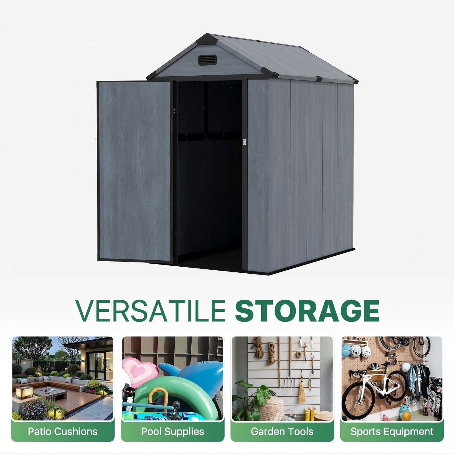 Dateyes Outdoor Resin Storage Shed, Heavy Duty Garden Tool Shed with Floor and Metal Frame (Dark Gray, 6 ft x 4 ft) kh4f8