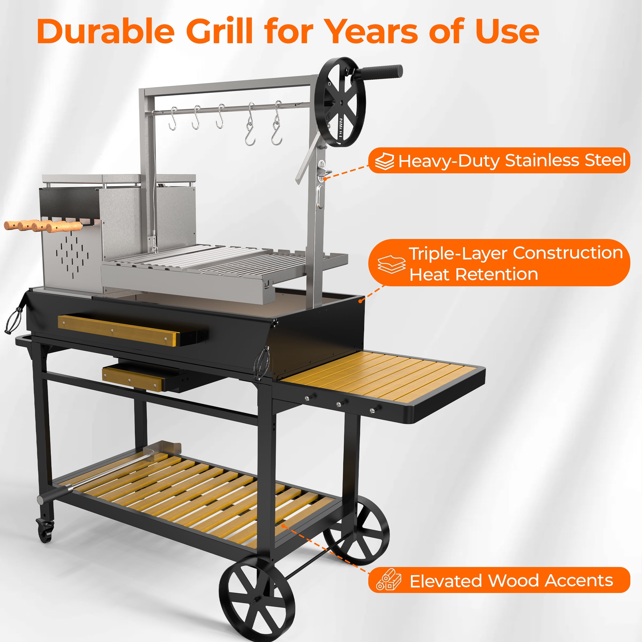 Flintex Professional Argentine Santa Maria Grill, Wood & Charcoal BBQ with Adjustable Height Grate (Black) 8tt1w