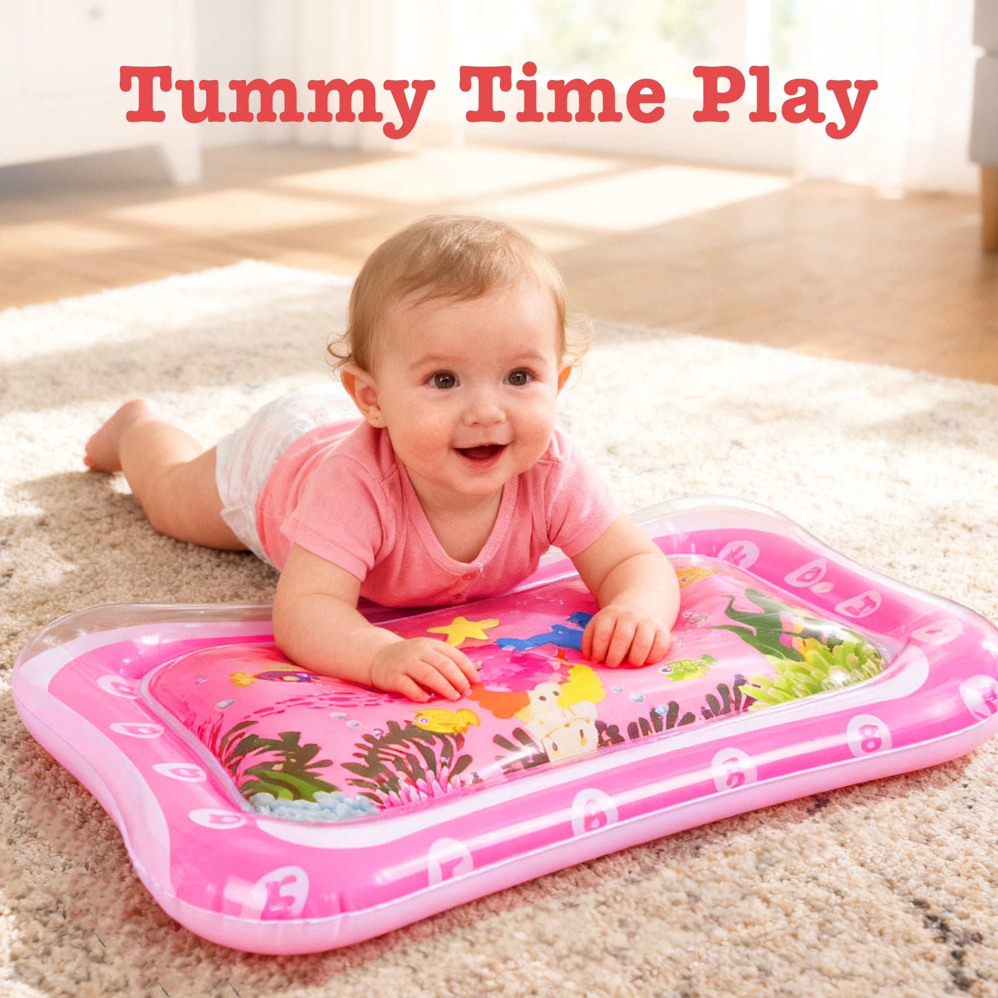 LotFancy Inflatable Tummy Time Water Play Mat for Infants and Toddlers (Pink, 26 in x 20 in) dok8t