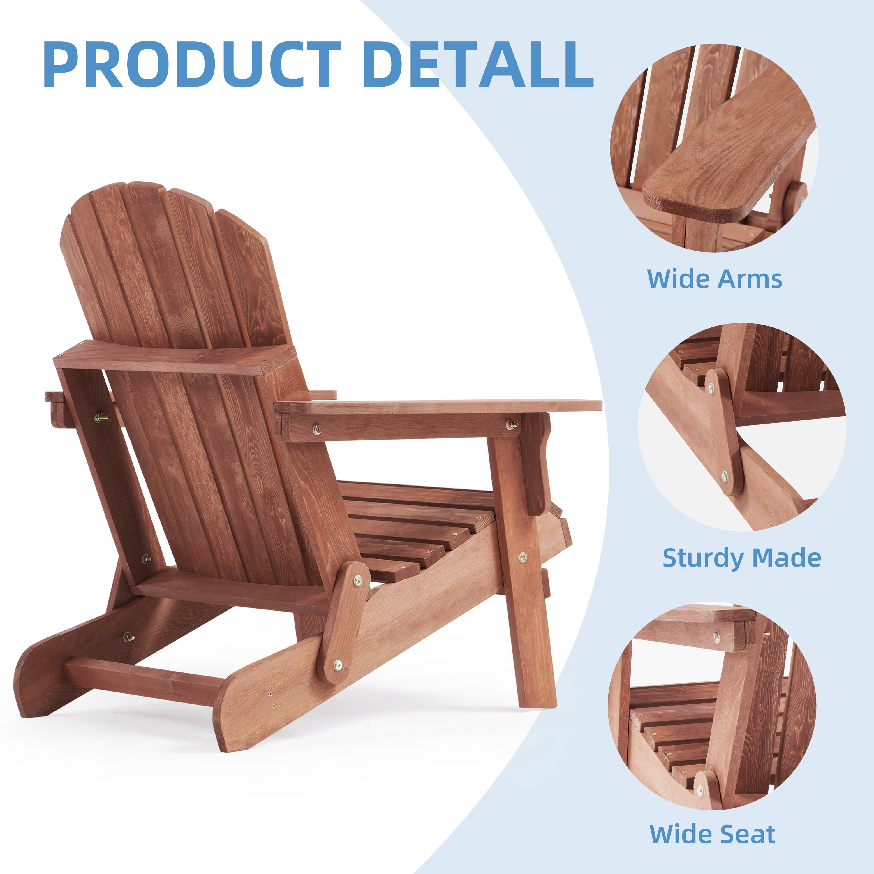 MEDERLO Oversized Folding Adirondack Chair, Solid Cedar Wood Patio Lounge Chair for Garden and Deck (Brown, 34 in x 29 in x 33 in) zic0x
