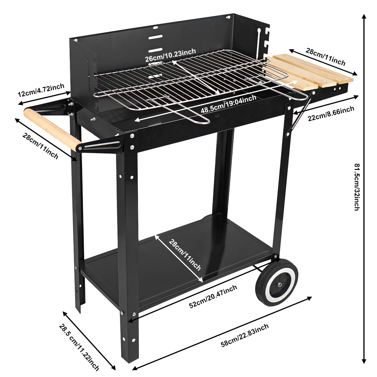 Linsen-outdoors Stainless Steel Charcoal Grill with Wheels, Portable Outdoor BBQ Grill for Backyard and Patio (Black, 30 in x 18 in) hktfj
