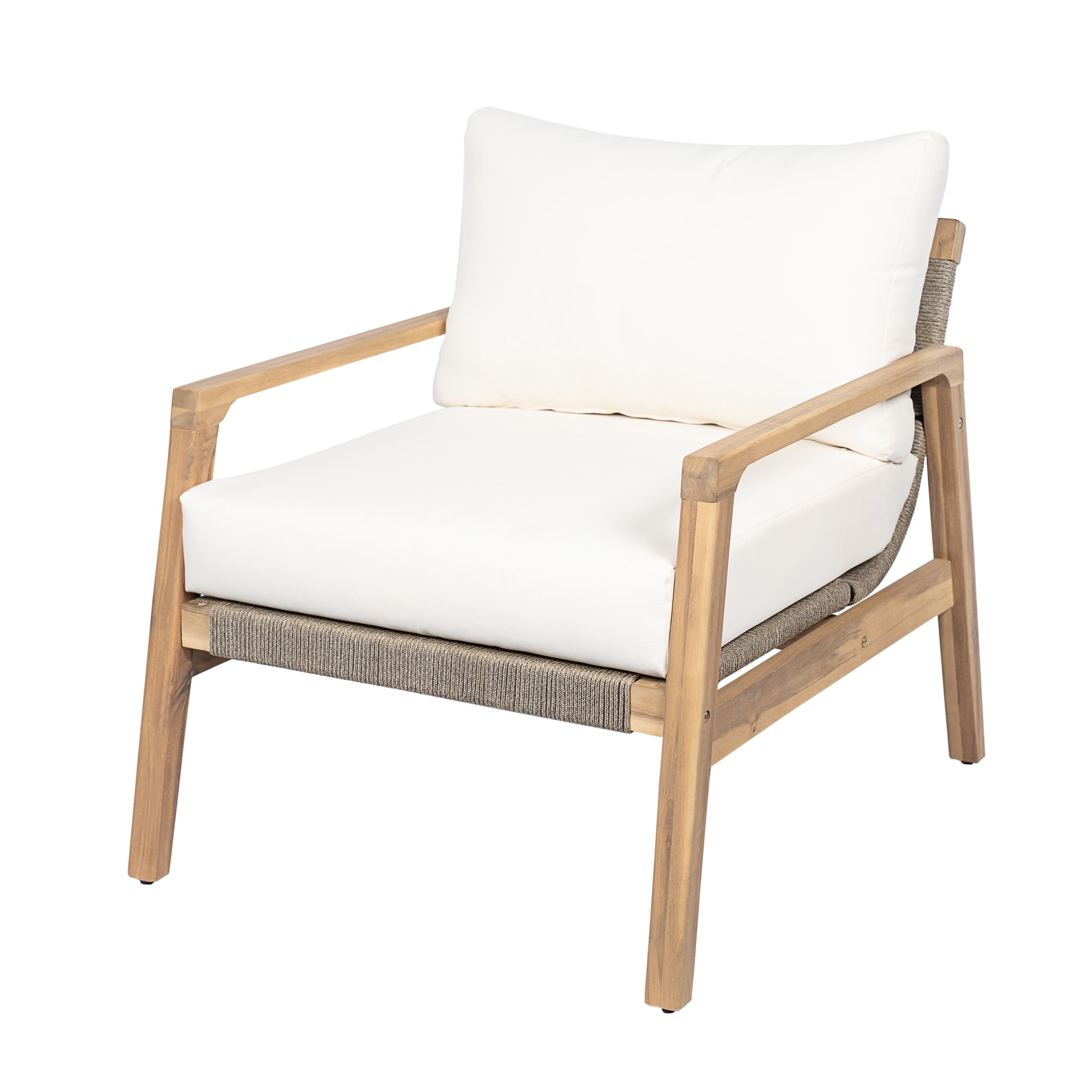 Christopher Knight Home Rustic Outdoor Acacia Wood Club Chair with Curved Rope Back (White, 31.89 in D x 27.17 in W x 27.17 in H) o25g5
