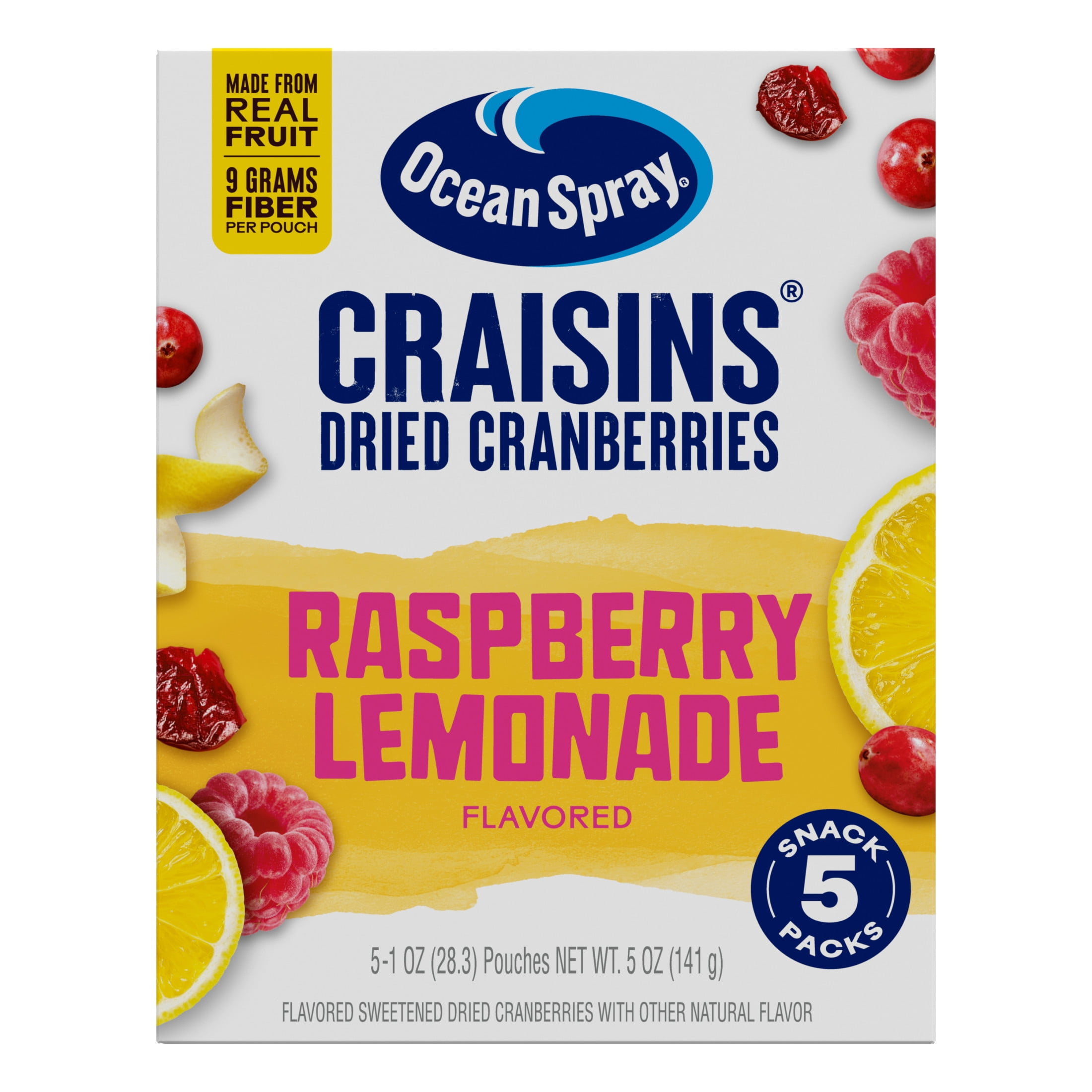 Ocean Spray Craisins Dried Cranberries, Raspberry Lemonade Flavored Fruit Snacks (5 oz, 5-Count) zq0hx
