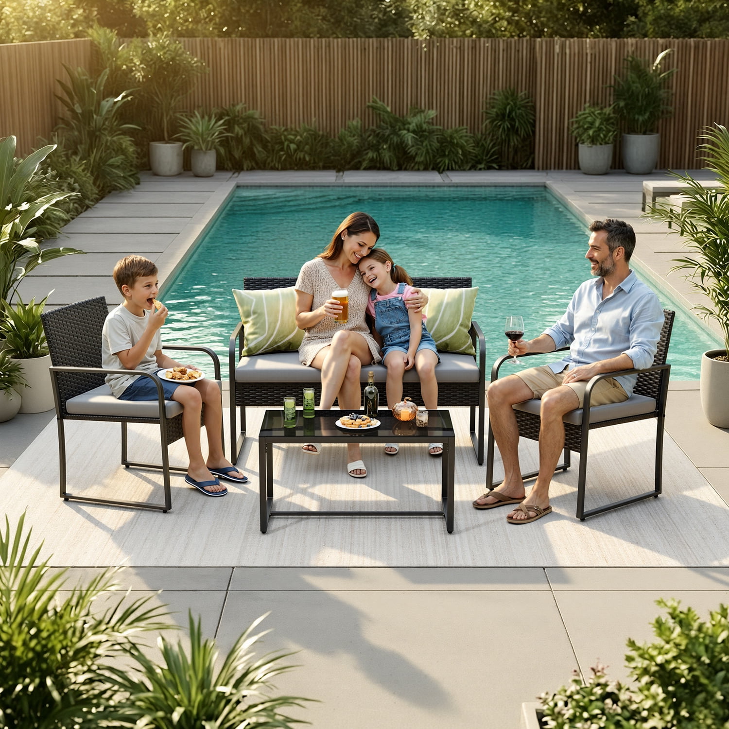 Lofka 4-Piece Outdoor Patio Furniture Set with Coffee Table and Cushions (Gray, 4-Piece Set) z0uix