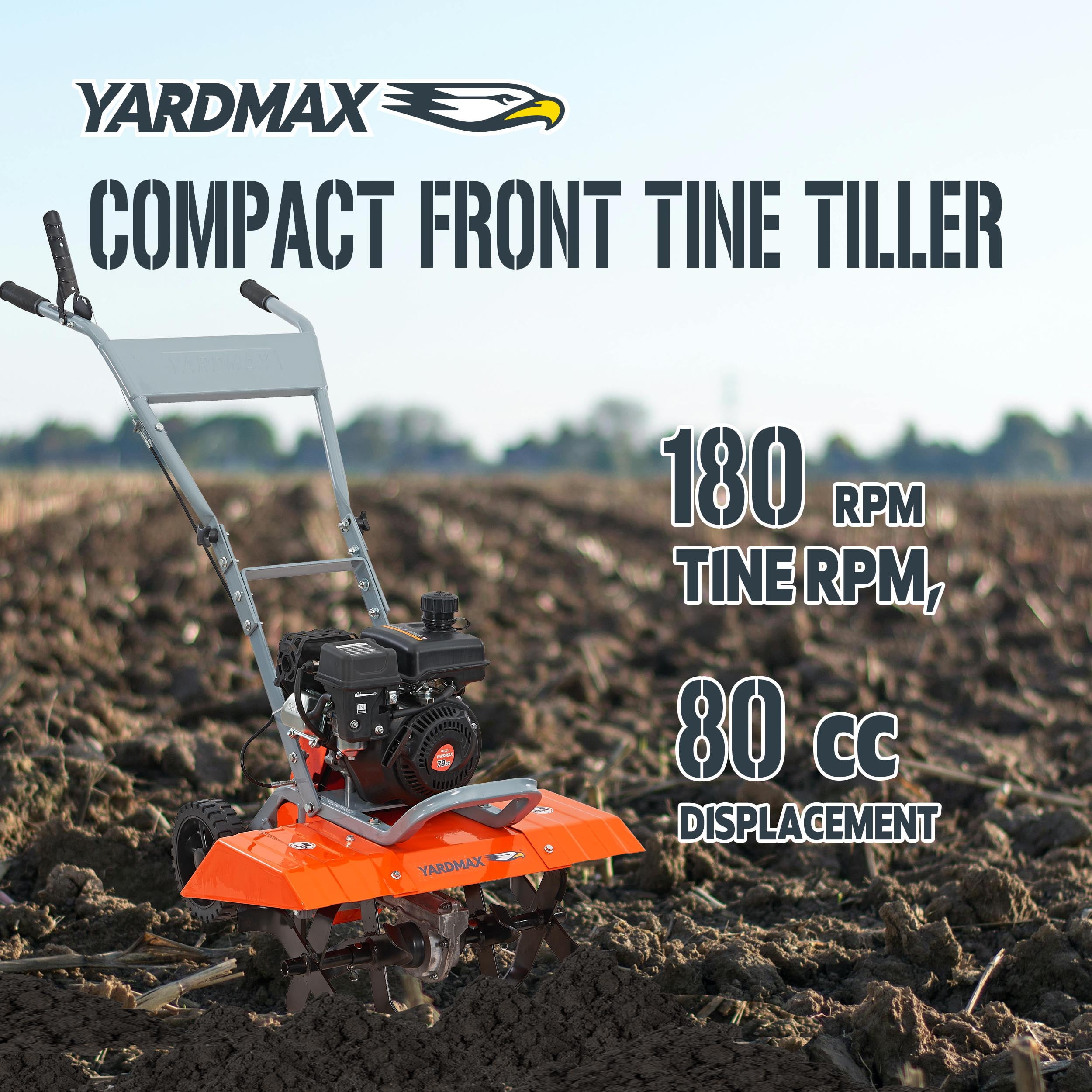 Yardmax Compact Front Tine Tiller (80cc, 21 in Tilling Width) uww0y
