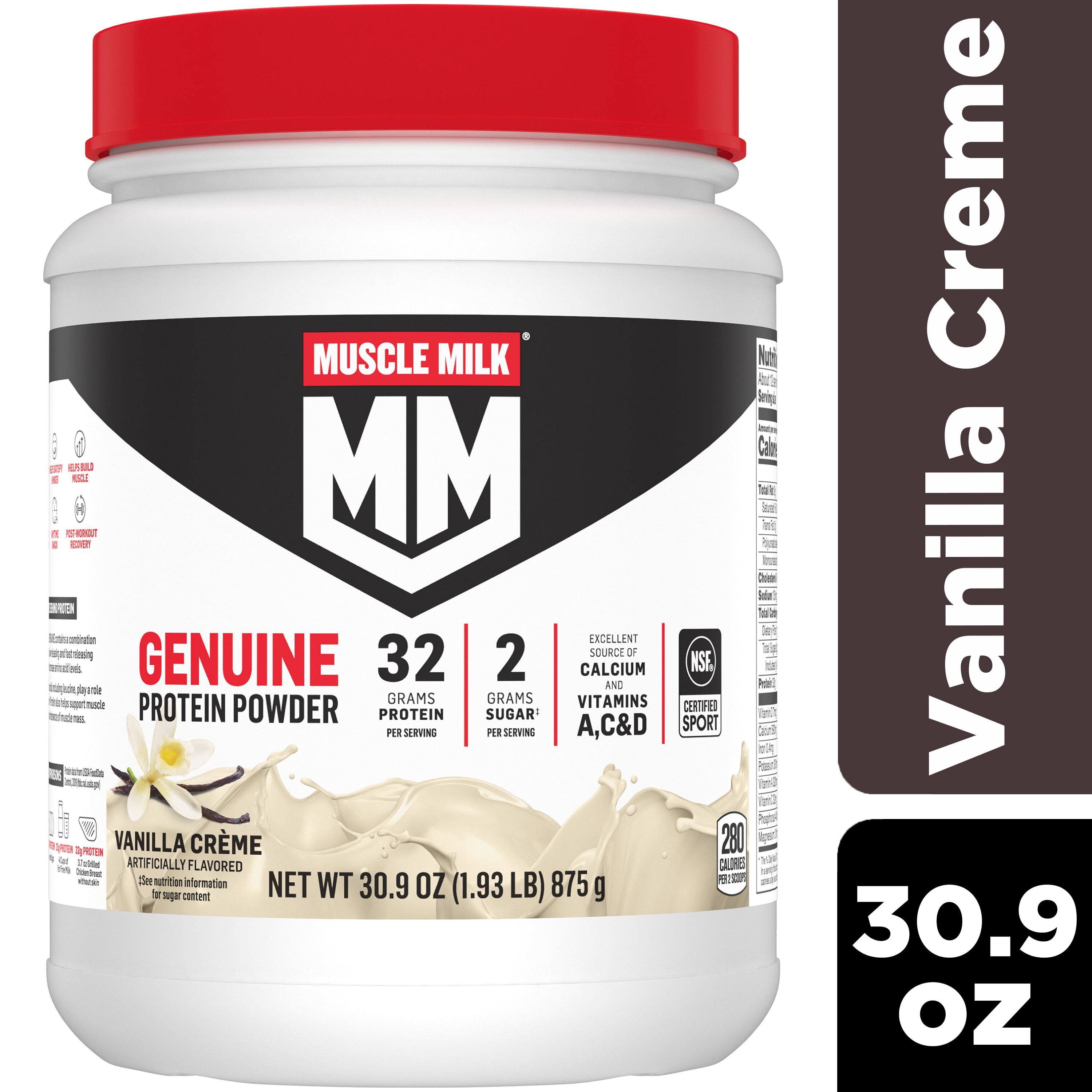 Muscle Milk Genuine Protein Powder, Vanilla Creme, Post-Workout Recovery & Muscle Support (Vanilla, 1.93 lb) t4zfd